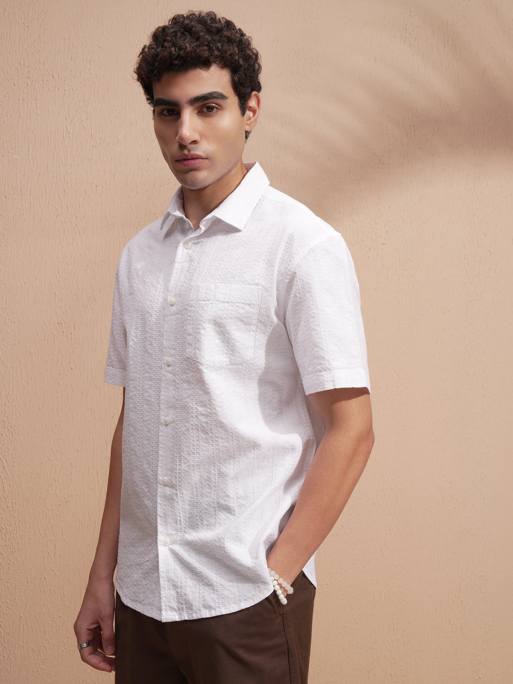 Highlander Men White Self Design Relaxed Fit Casual Shirt - White - Image 4