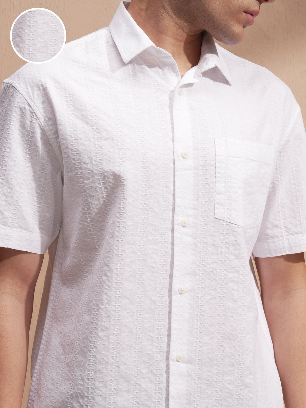 Highlander Men White Self Design Relaxed Fit Casual Shirt - White - Image 5