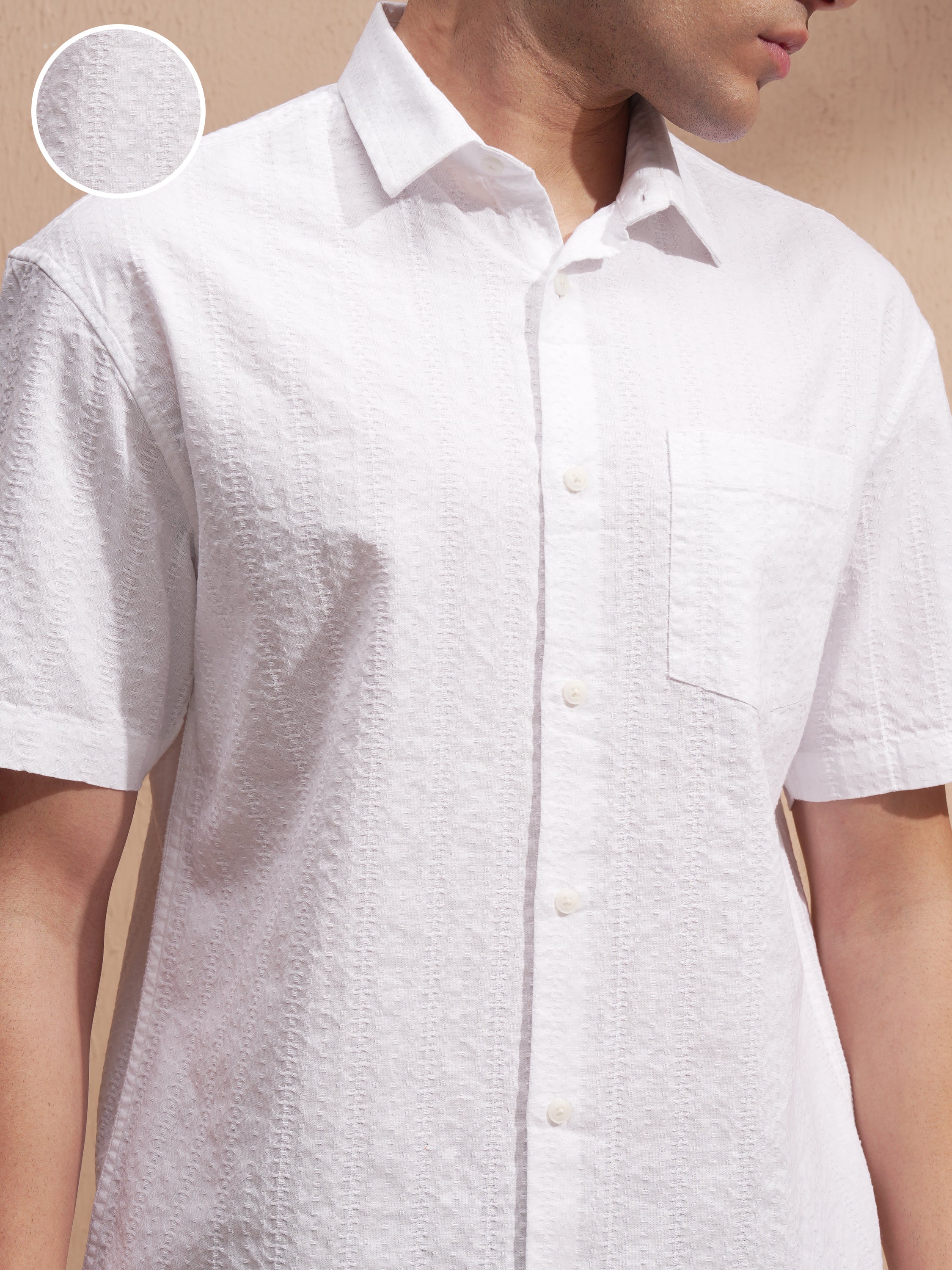 Highlander Men White Self Design Relaxed Fit Casual Shirt - White - Image 5