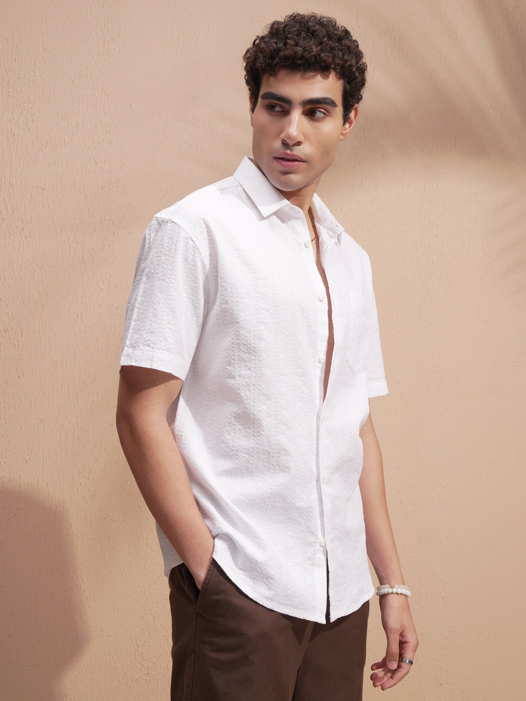 Highlander Men White Self Design Relaxed Fit Casual Shirt - White - Image 6