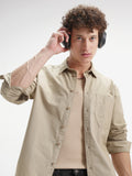 Highlander Men Beige Self Design Oversized Fit Casual Shirt - Beige - Image 1