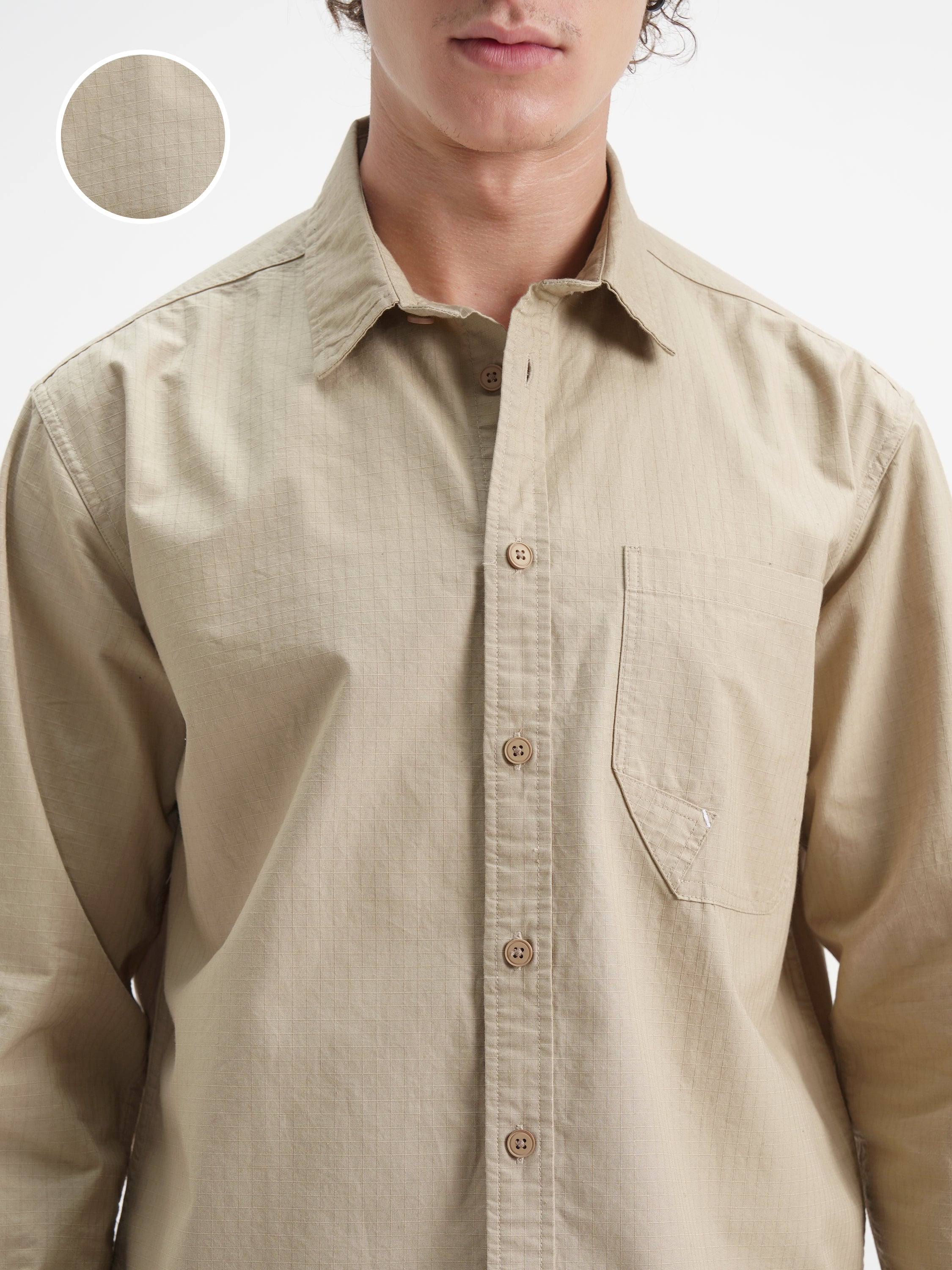 Highlander Men Beige Self Design Oversized Fit Casual Shirt - Beige - Image 5