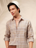 Highlander Men Tan Checked Relaxed Fit Casual Shirt - Tan - Image 1