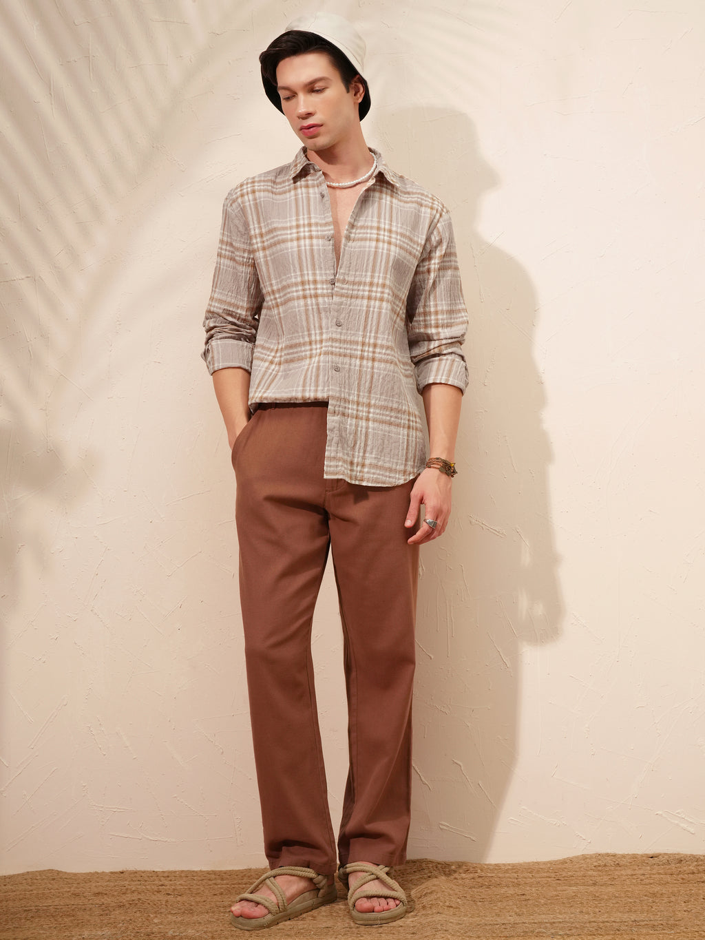 Highlander Men Tan Checked Relaxed Fit Casual Shirt - Tan - Image 2