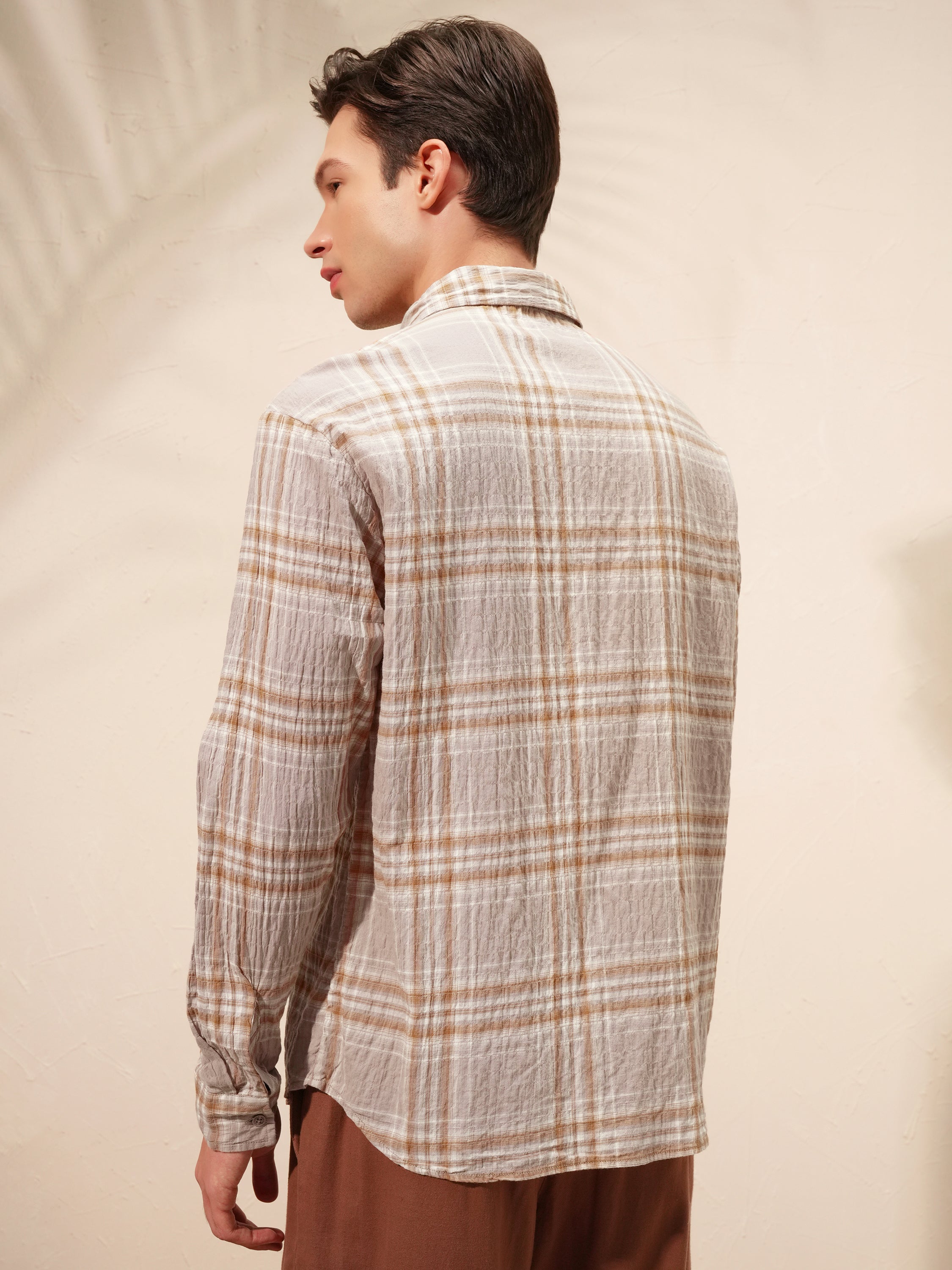 Highlander Men Tan Checked Relaxed Fit Casual Shirt - Tan - Image 3