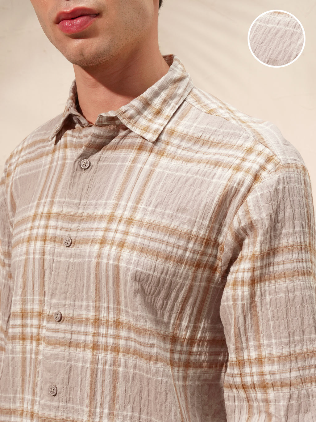 Highlander Men Tan Checked Relaxed Fit Casual Shirt - Tan - Image 5