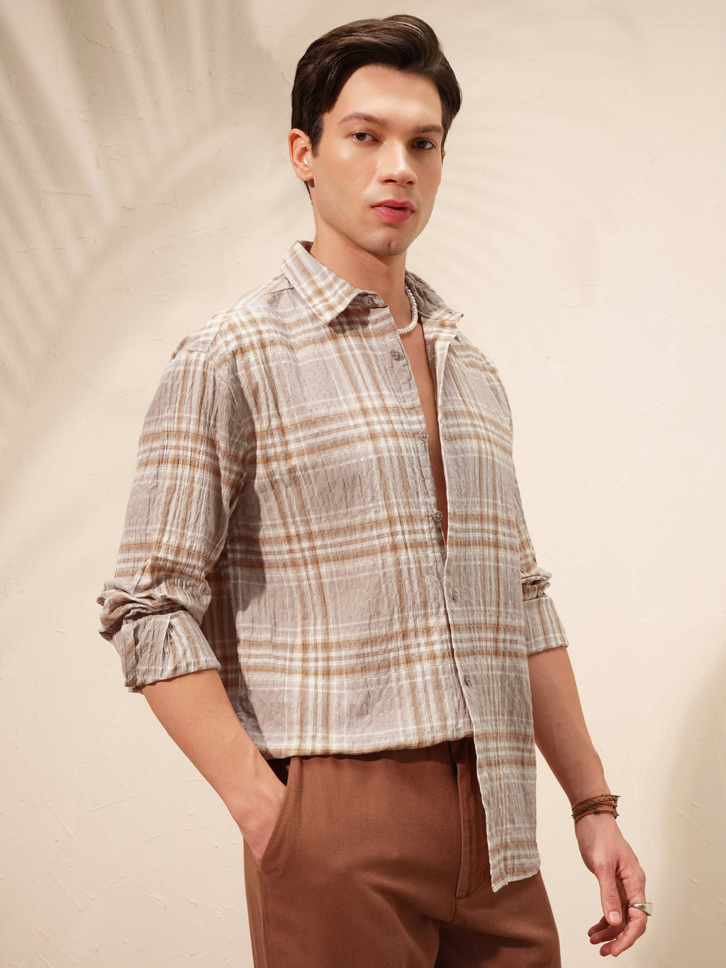 Highlander Men Tan Checked Relaxed Fit Casual Shirt - Tan - Image 6