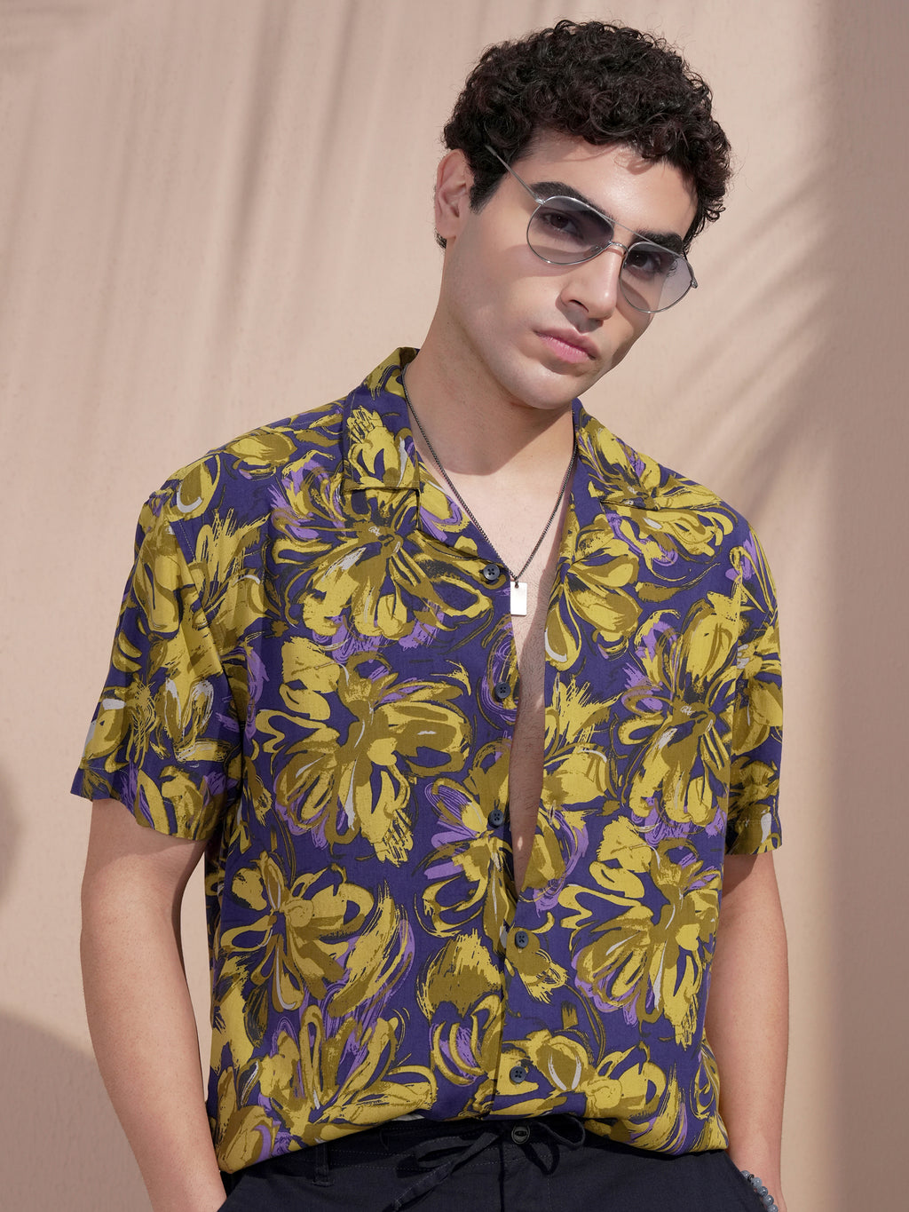 Highlander Men Navy Blue Printed Relaxed Fit Casual Shirt - Navy Blue - Image 1