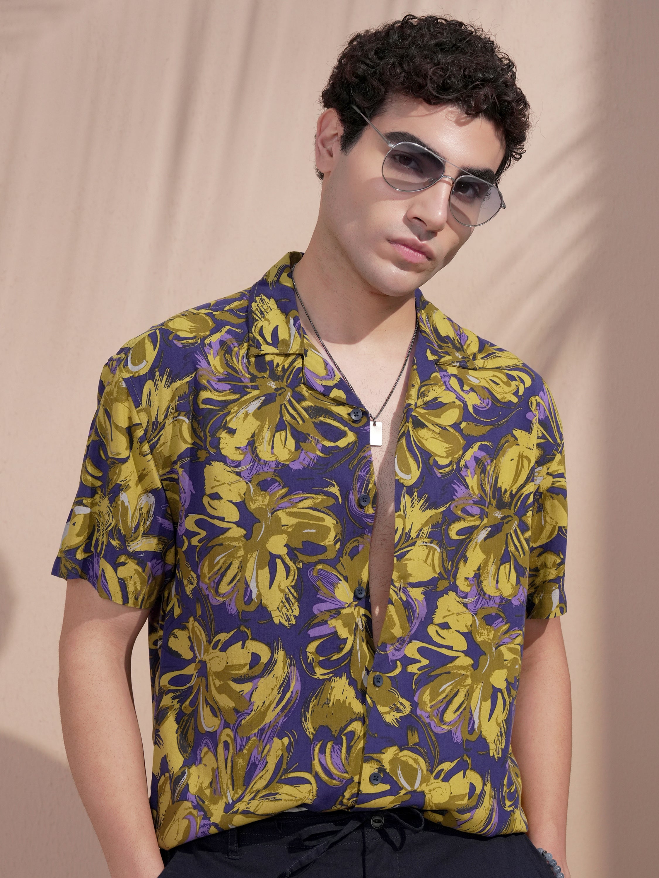Highlander Men Navy Blue Printed Relaxed Fit Casual Shirt - Navy Blue - Image 1