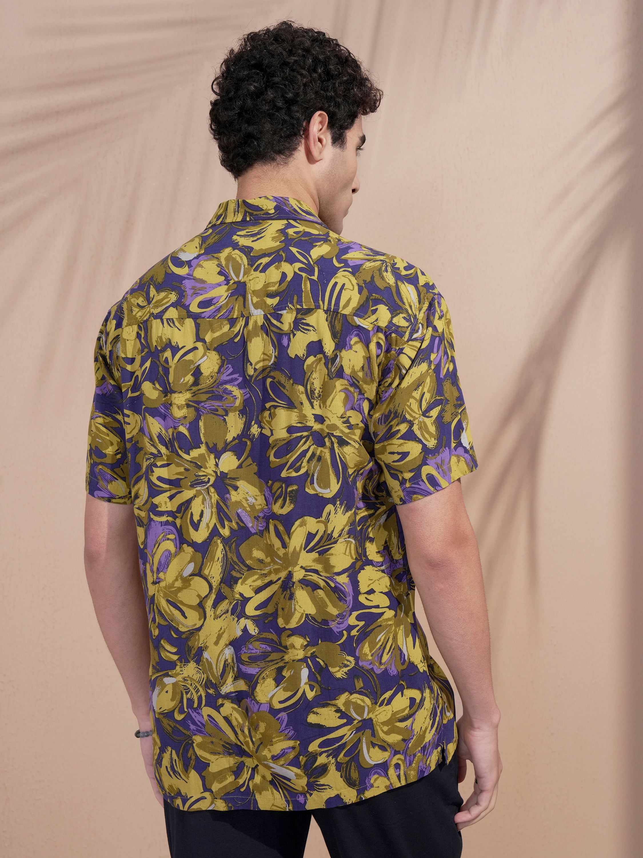 Highlander Men Navy Blue Printed Relaxed Fit Casual Shirt - Navy Blue - Image 3