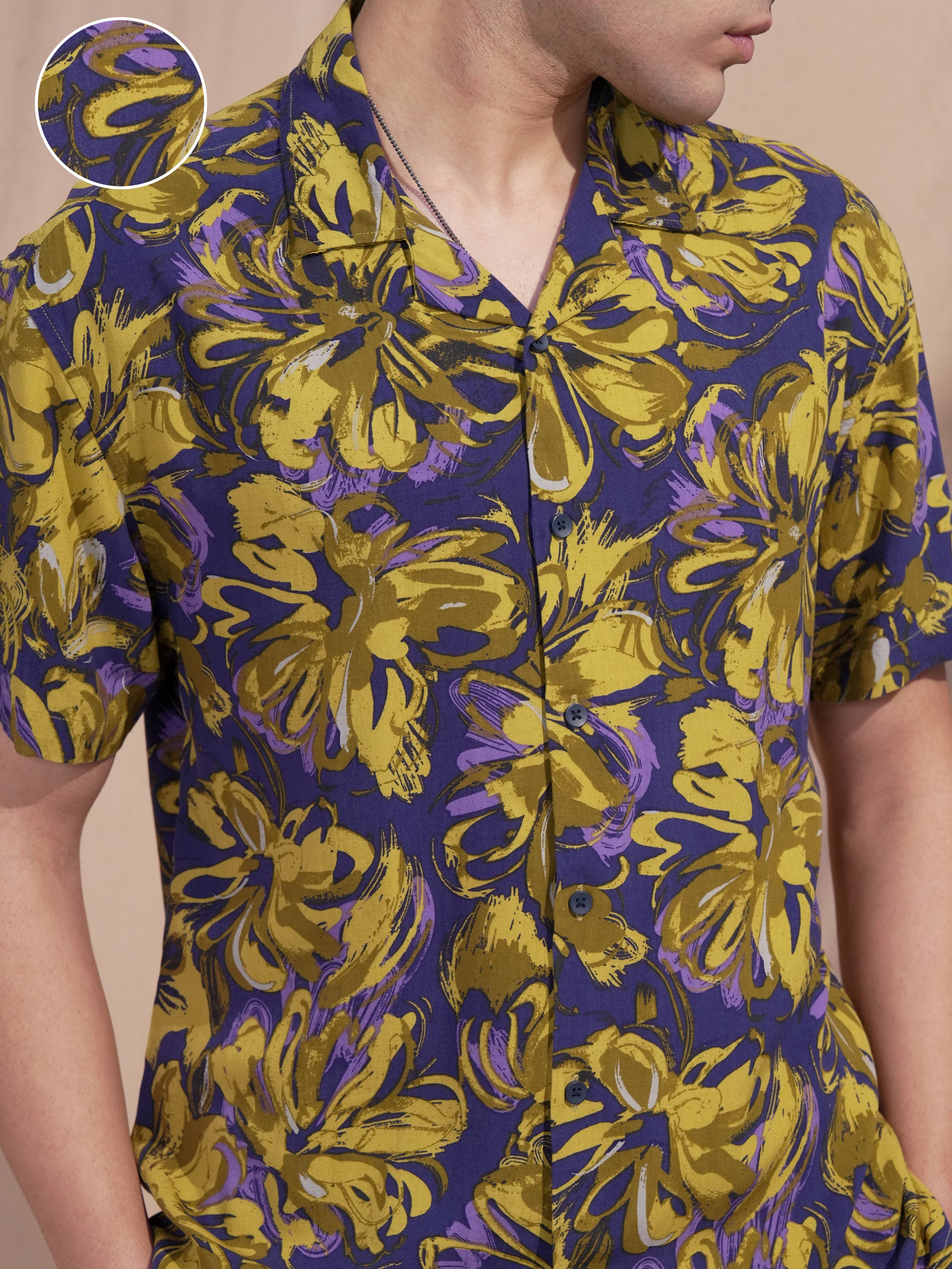 Highlander Men Navy Blue Printed Relaxed Fit Casual Shirt - Navy Blue - Image 5