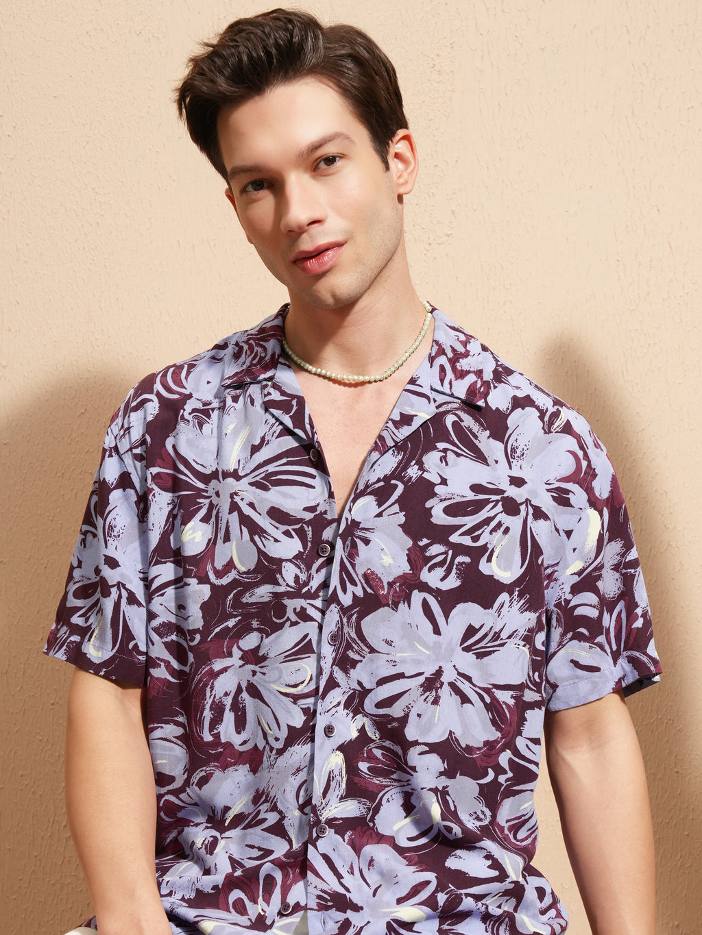 Highlander Men Burgundy Printed Relaxed Fit Casual Shirt - Burgundy - Image 1