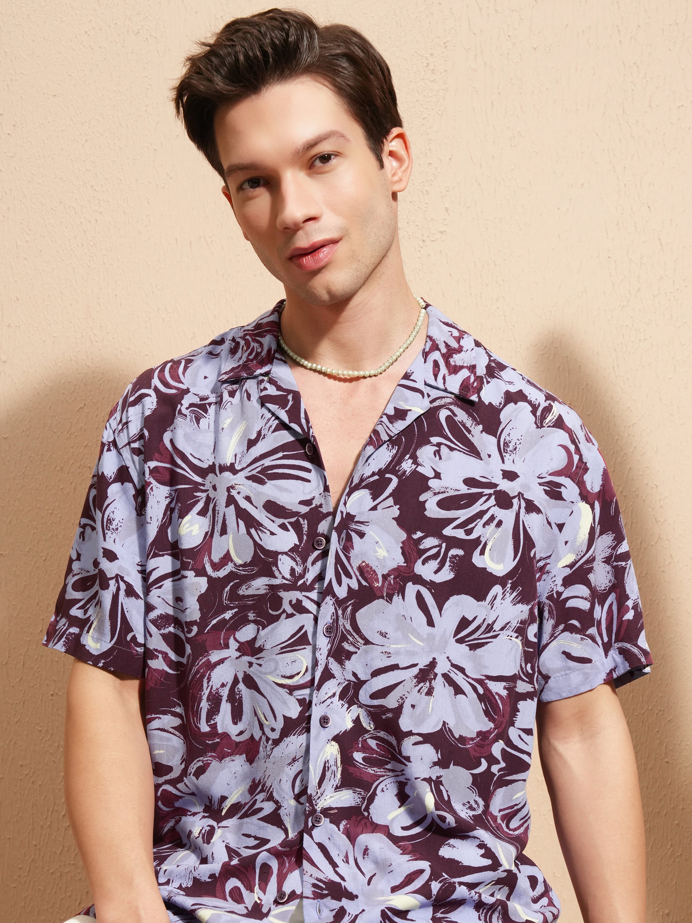 Highlander Men Burgundy Printed Relaxed Fit Casual Shirt - Burgundy - Image 1