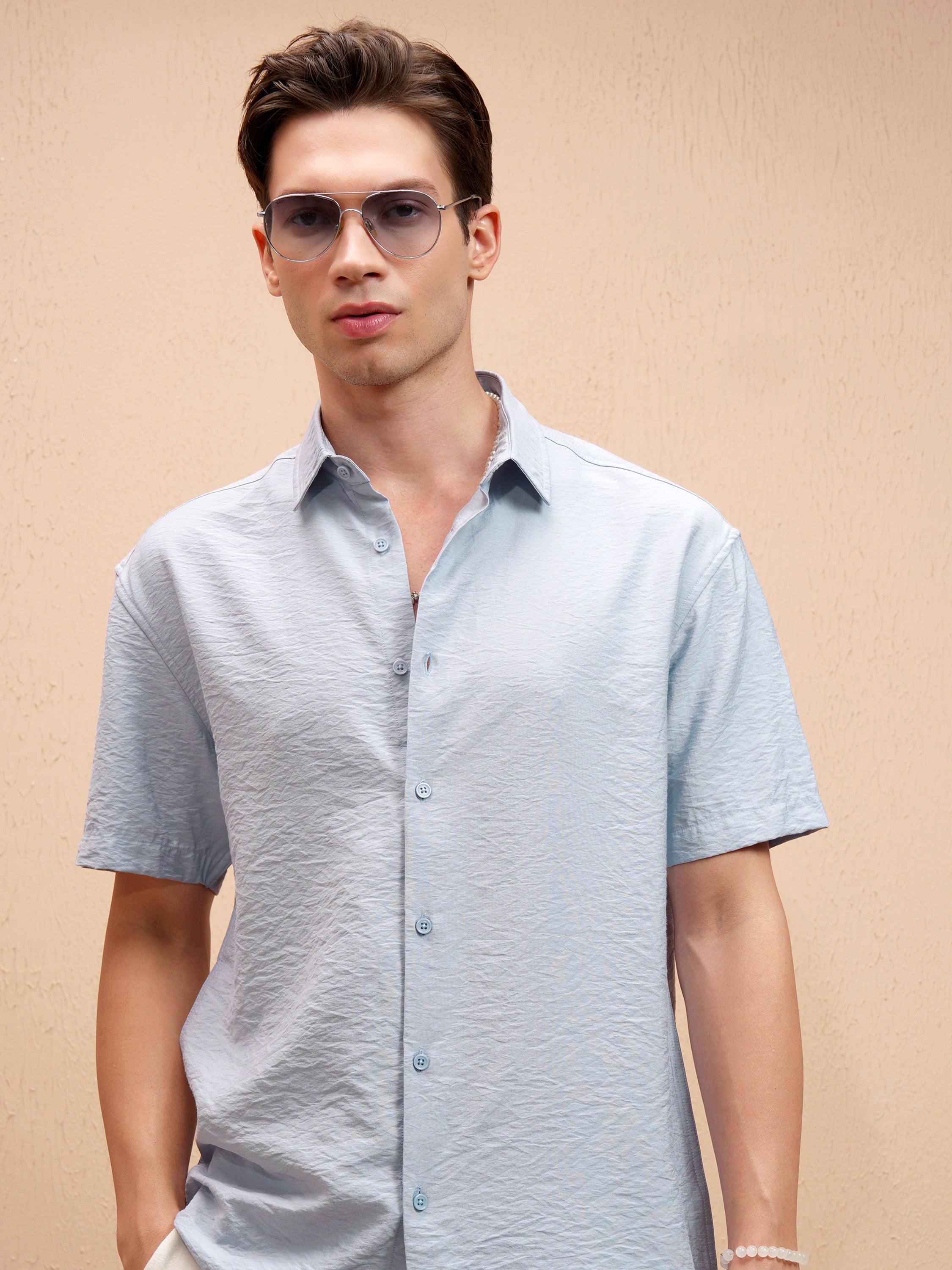 Highlander Men Blue Self Design Relaxed Fit Casual Shirt - Blue - Image 1