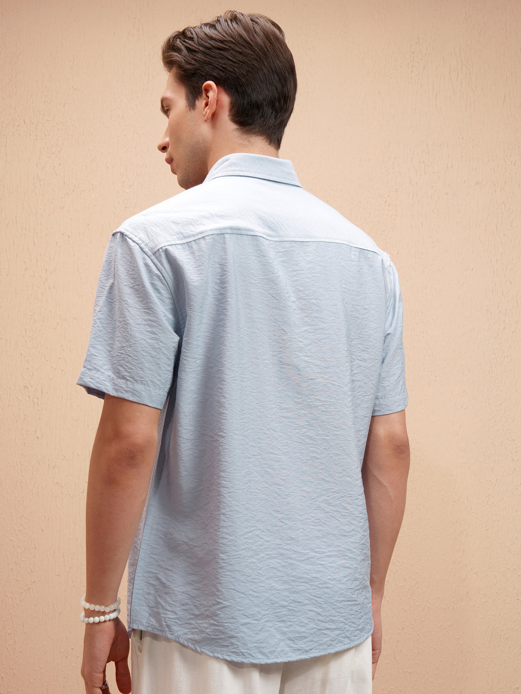 Highlander Men Blue Self Design Relaxed Fit Casual Shirt - Blue - Image 5