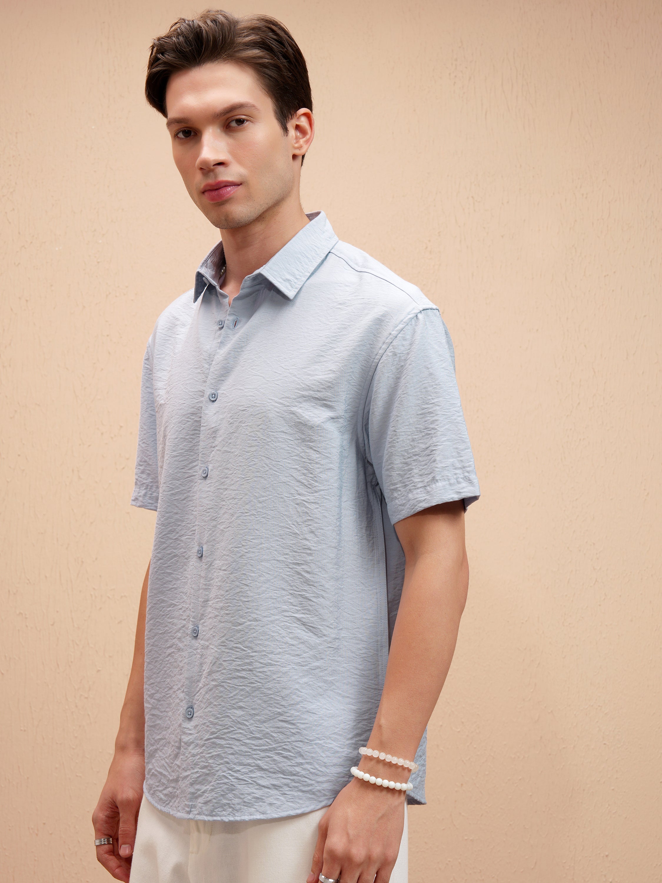Highlander Men Blue Self Design Relaxed Fit Casual Shirt - Blue - Image 8