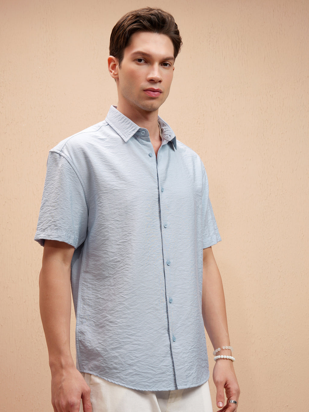 Highlander Men Blue Self Design Relaxed Fit Casual Shirt - Blue - Image 12