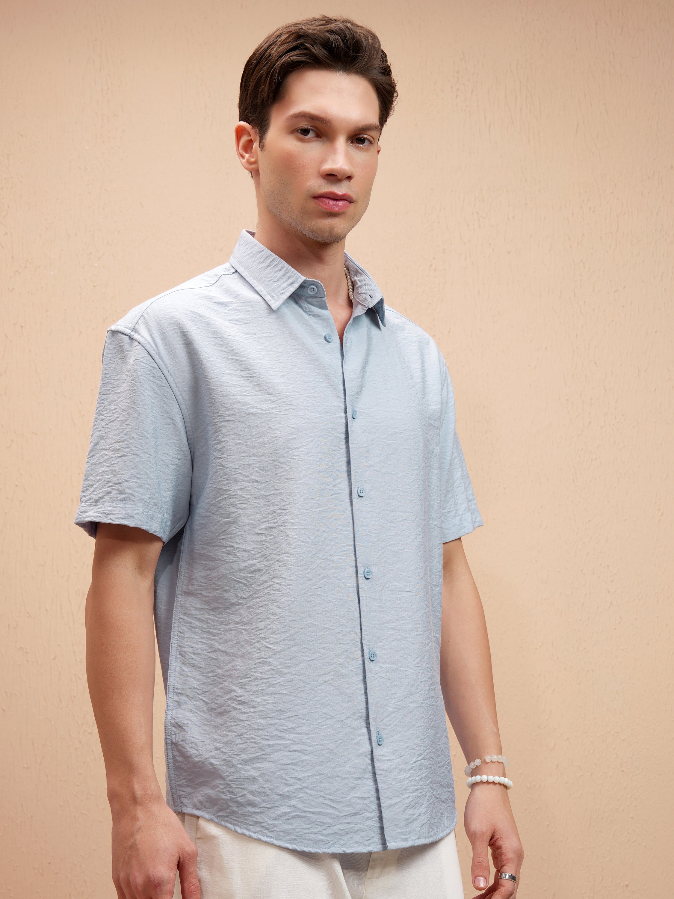 Highlander Men Blue Self Design Relaxed Fit Casual Shirt - Blue - Image 12