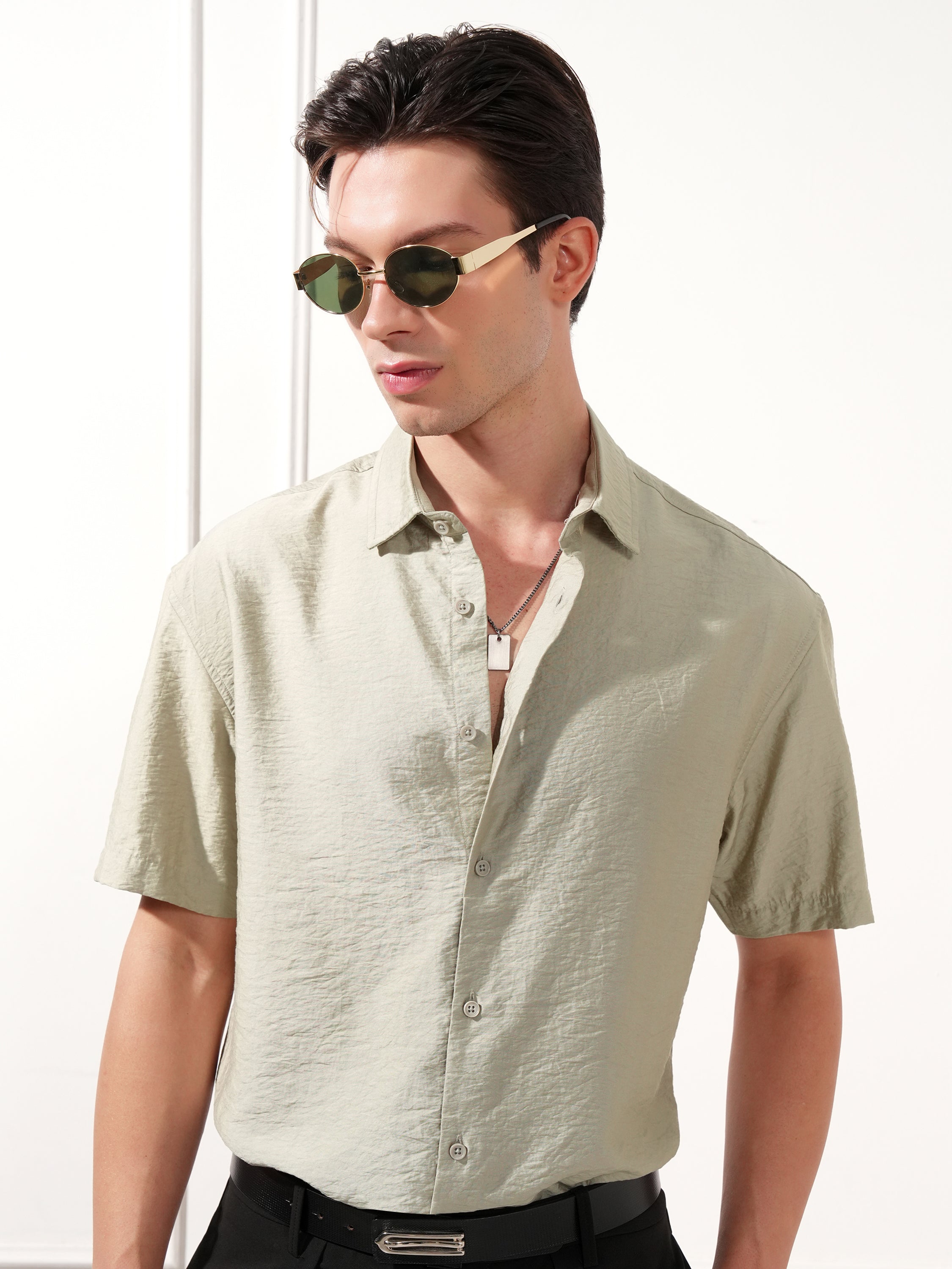 Highlander Men Grey Self Design Relaxed Fit Casual Shirt - Grey - Image 1