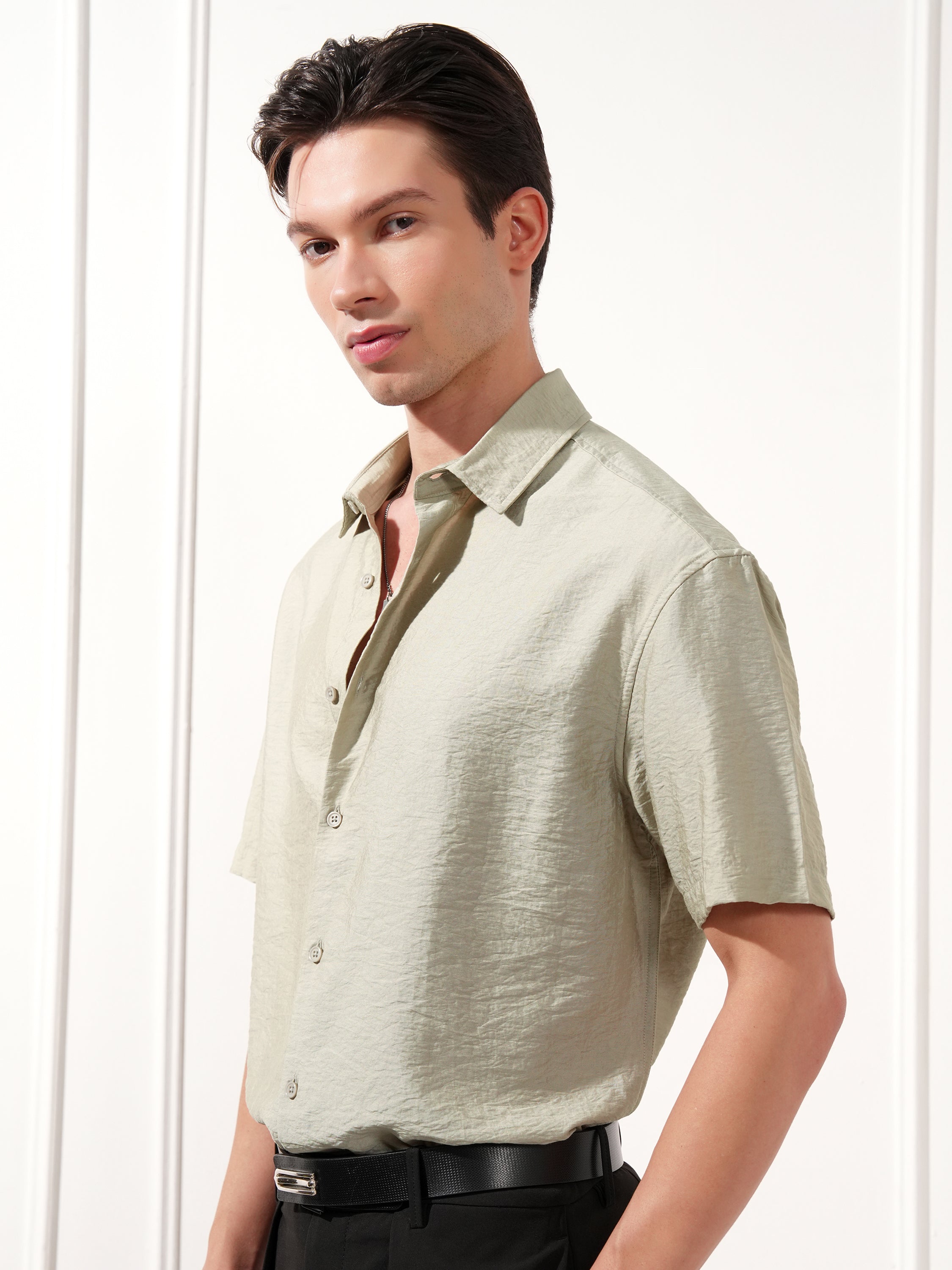 Highlander Men Grey Self Design Relaxed Fit Casual Shirt - Grey - Image 4