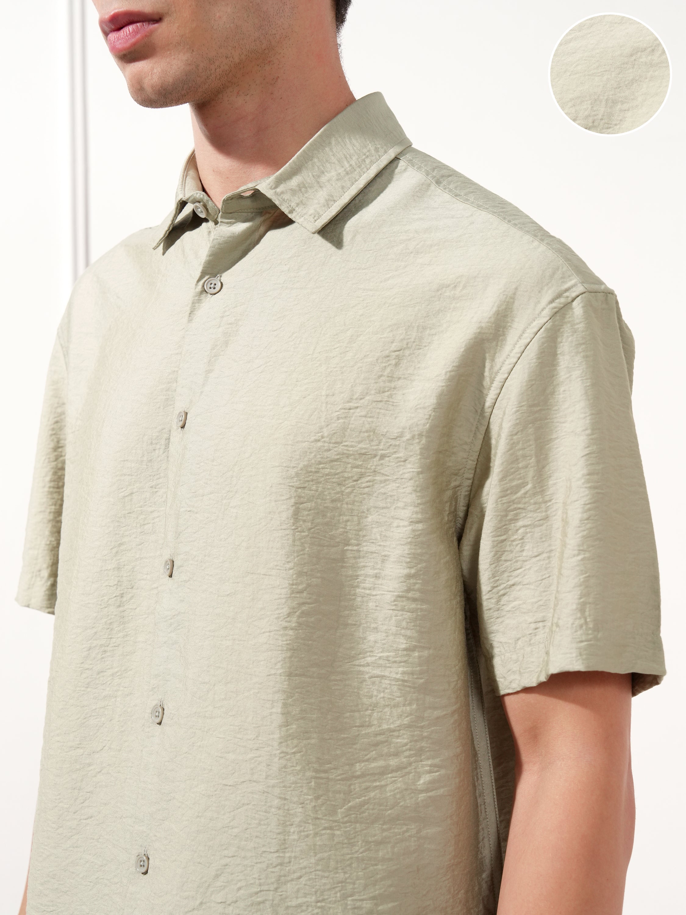 Highlander Men Grey Self Design Relaxed Fit Casual Shirt - Grey - Image 5