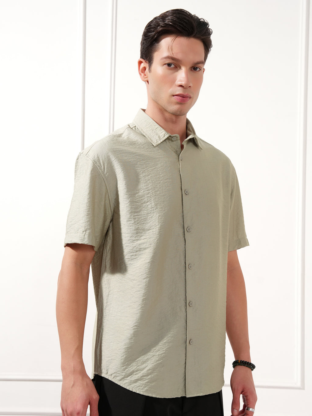 Highlander Men Grey Self Design Relaxed Fit Casual Shirt - Grey - Image 6