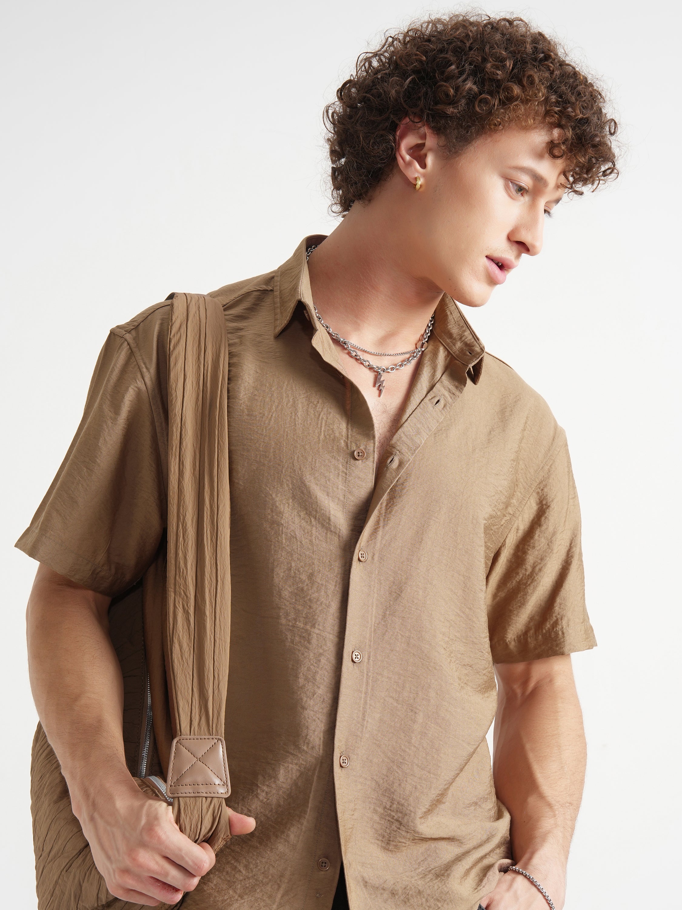 Highlander Men Brown Solid Relaxed Fit Casual Shirt - Brown - Image 1