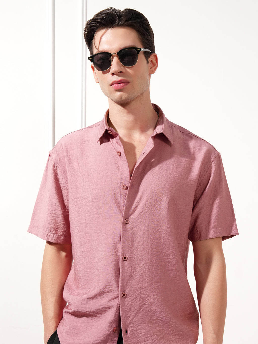 Highlander Men Rose Self Design Relaxed Fit Casual Shirt - Rose - Image 1