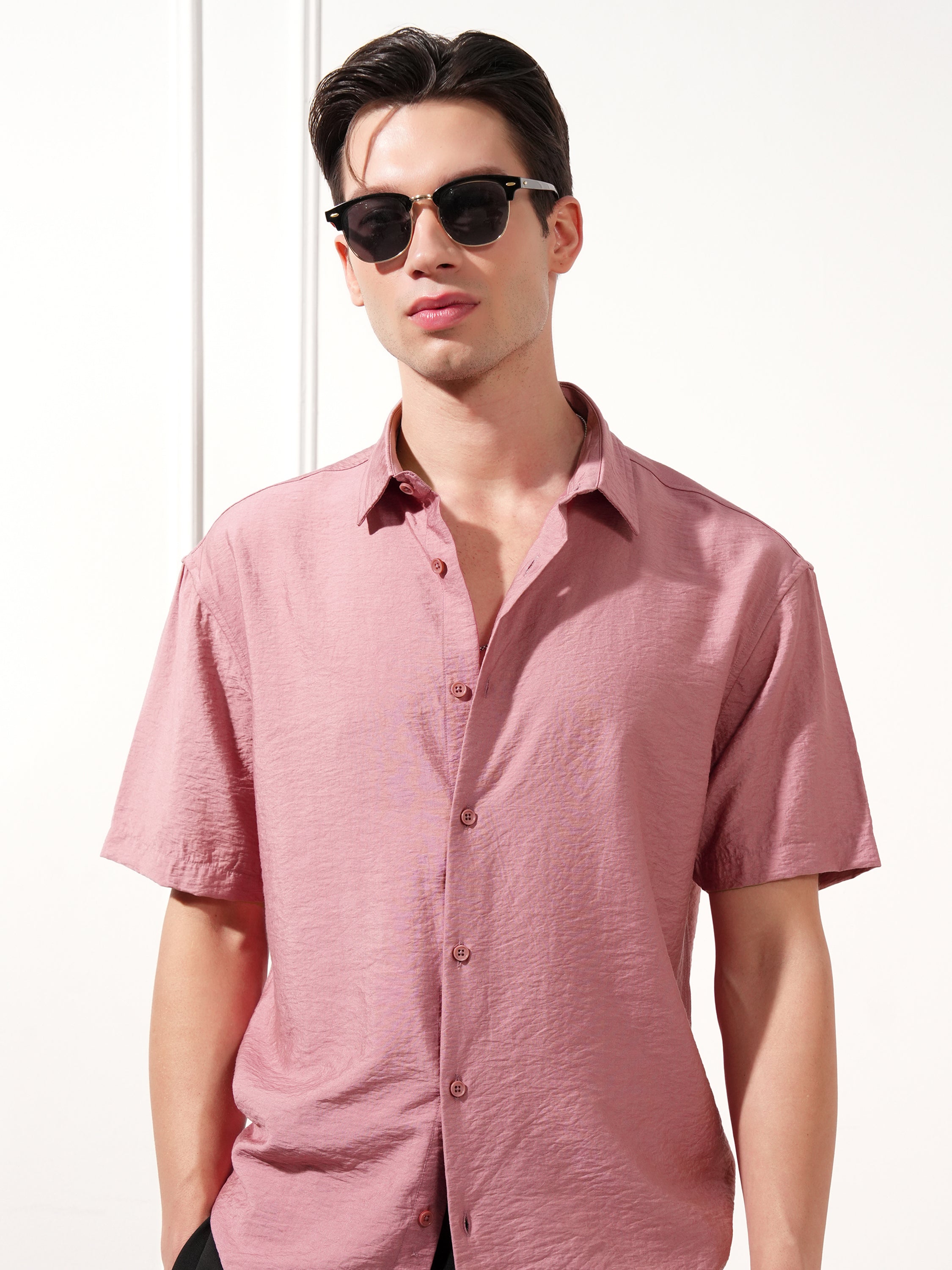 Highlander Men Rose Self Design Relaxed Fit Casual Shirt - Rose - Image 1
