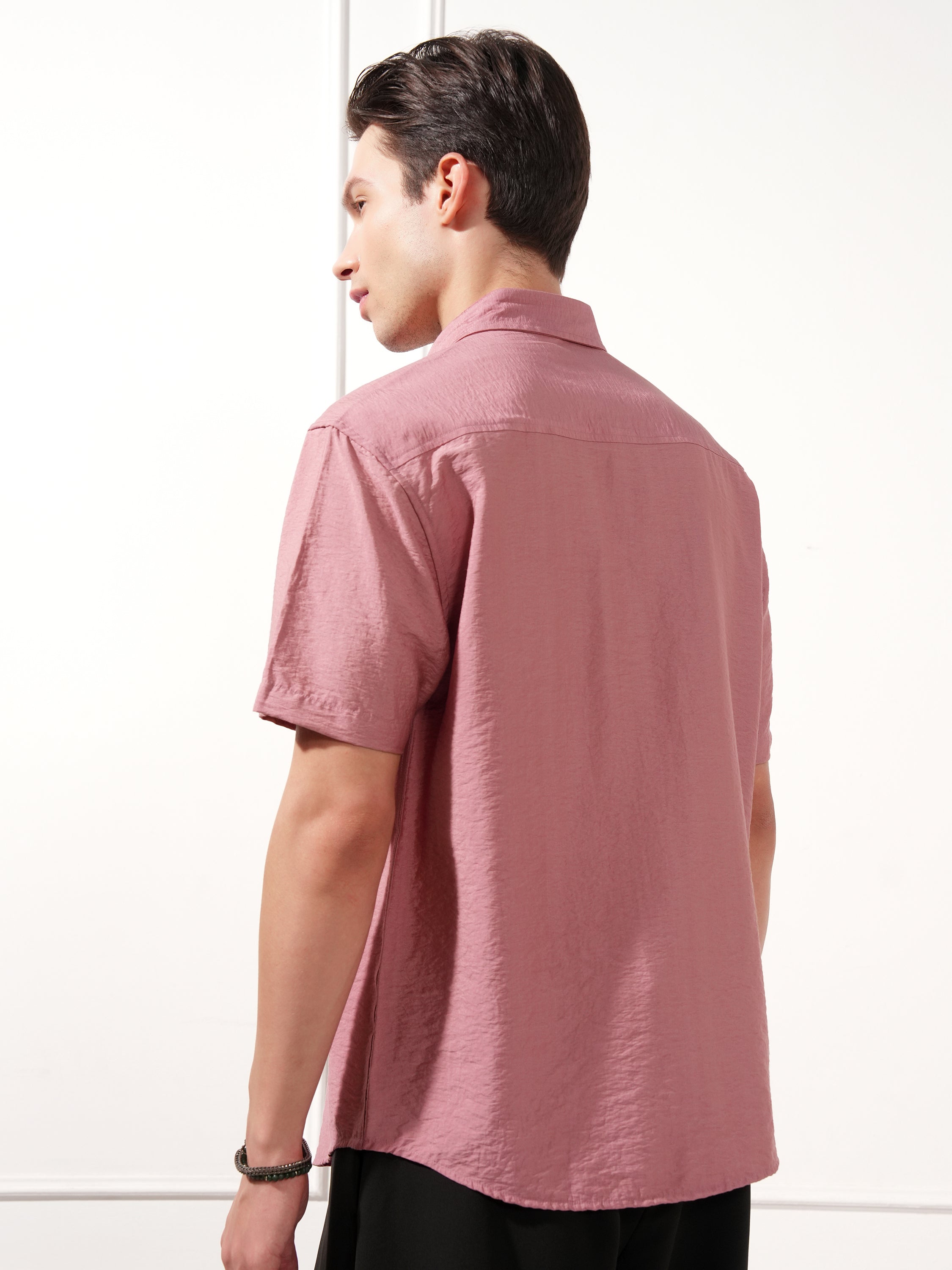 Highlander Men Rose Self Design Relaxed Fit Casual Shirt - Rose - Image 3