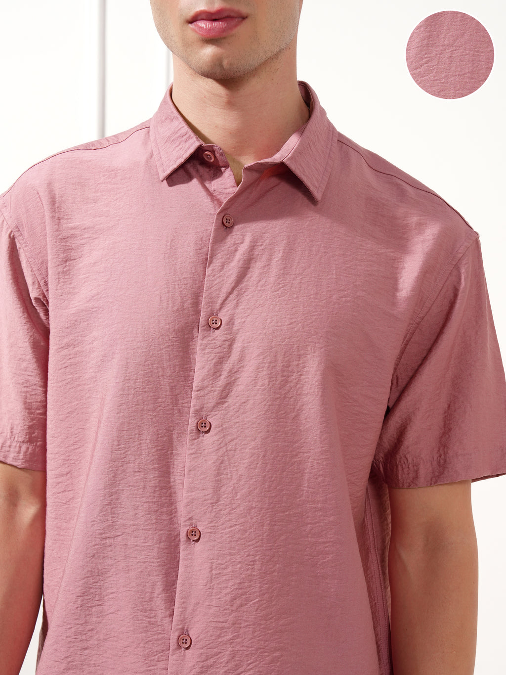 Highlander Men Rose Self Design Relaxed Fit Casual Shirt - Rose - Image 5