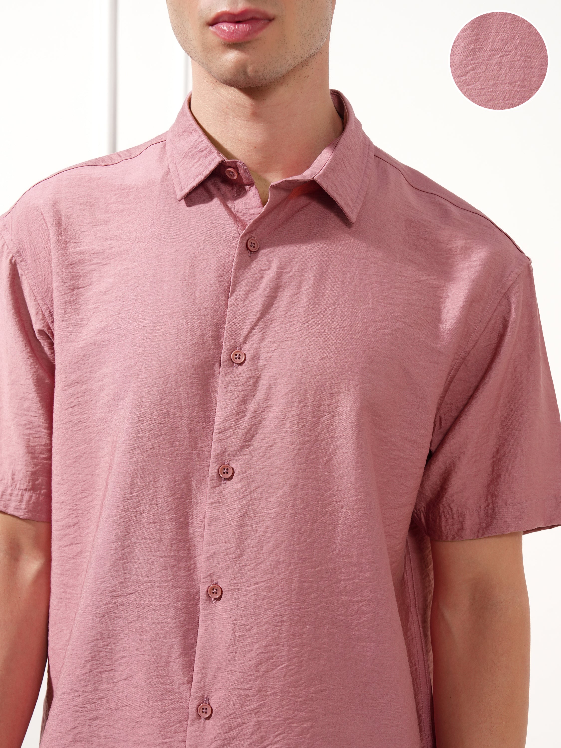 Highlander Men Rose Self Design Relaxed Fit Casual Shirt - Rose - Image 5
