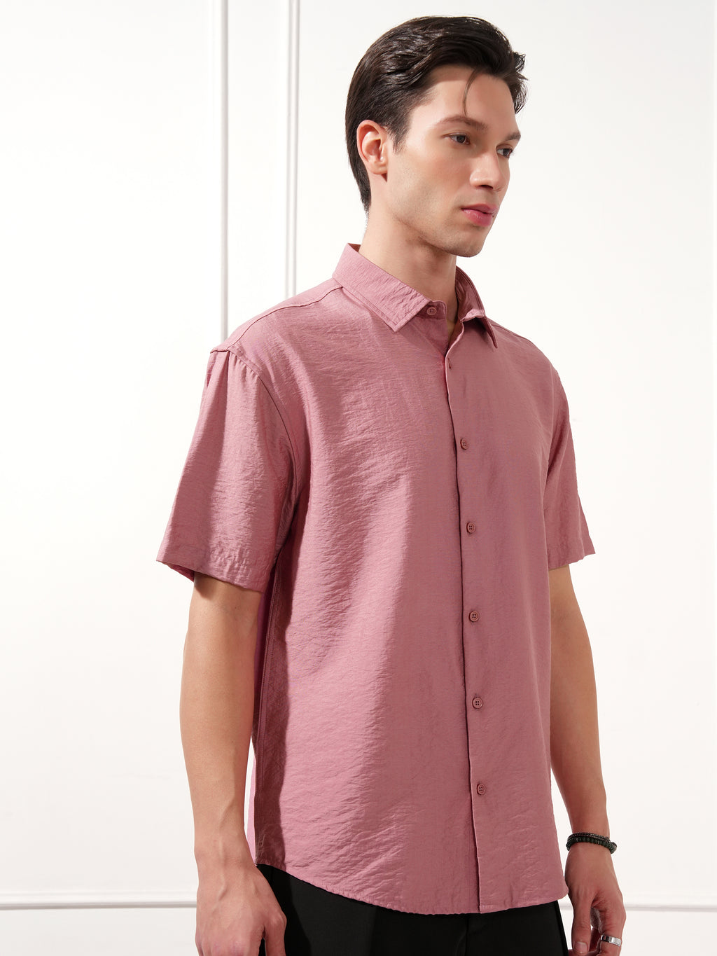 Highlander Men Rose Self Design Relaxed Fit Casual Shirt - Rose - Image 6