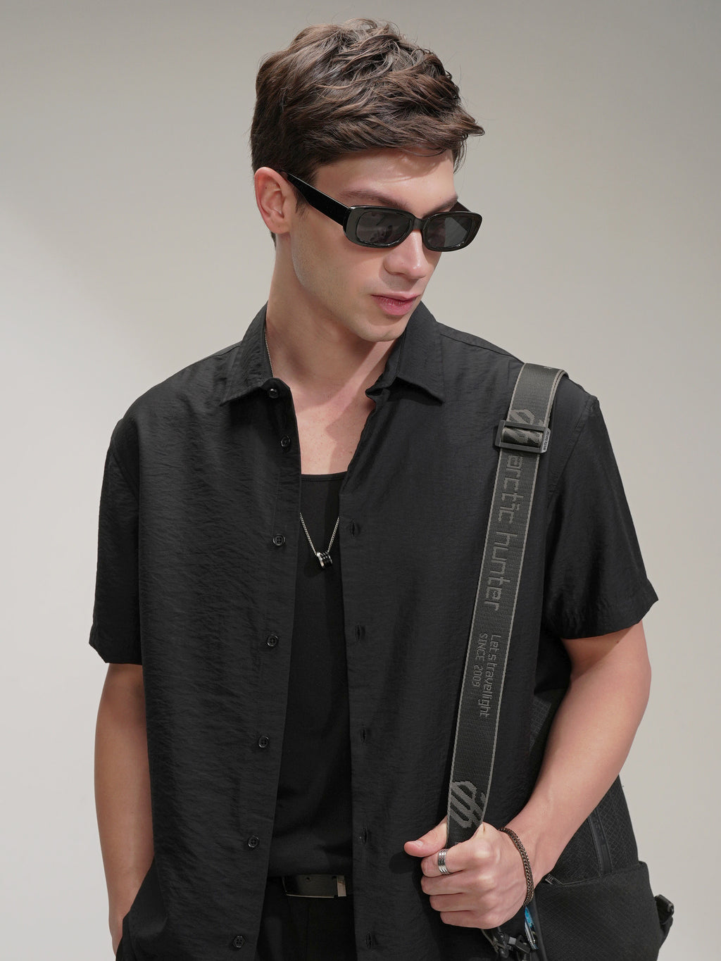 Highlander Men Black Self Design Relaxed Fit Casual Shirt - Black - Image 1