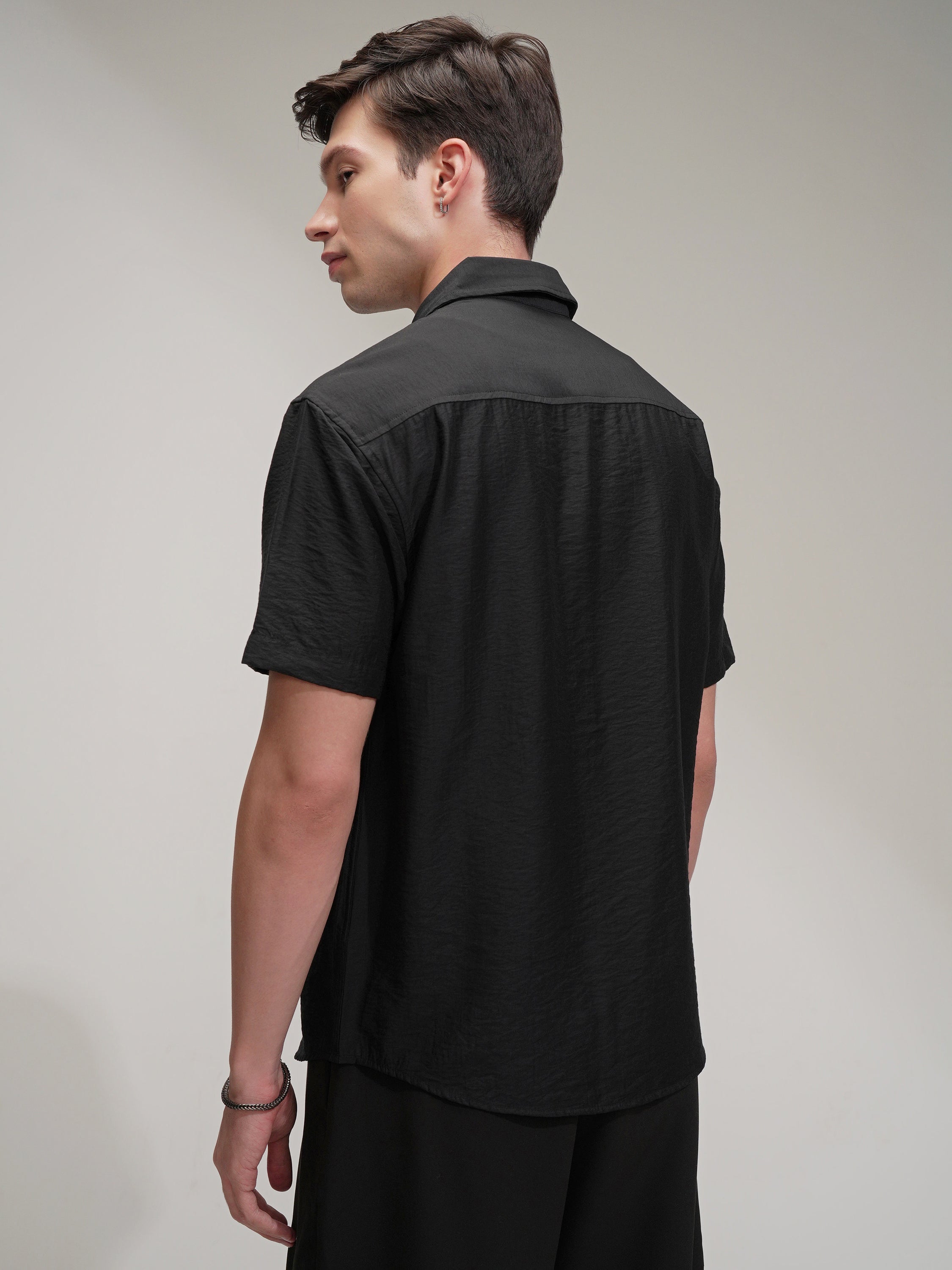 Highlander Men Black Self Design Relaxed Fit Casual Shirt - Black - Image 3