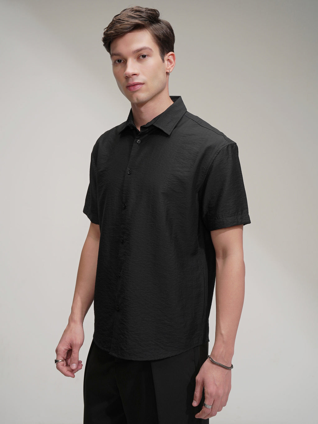 Highlander Men Black Self Design Relaxed Fit Casual Shirt - Black - Image 4