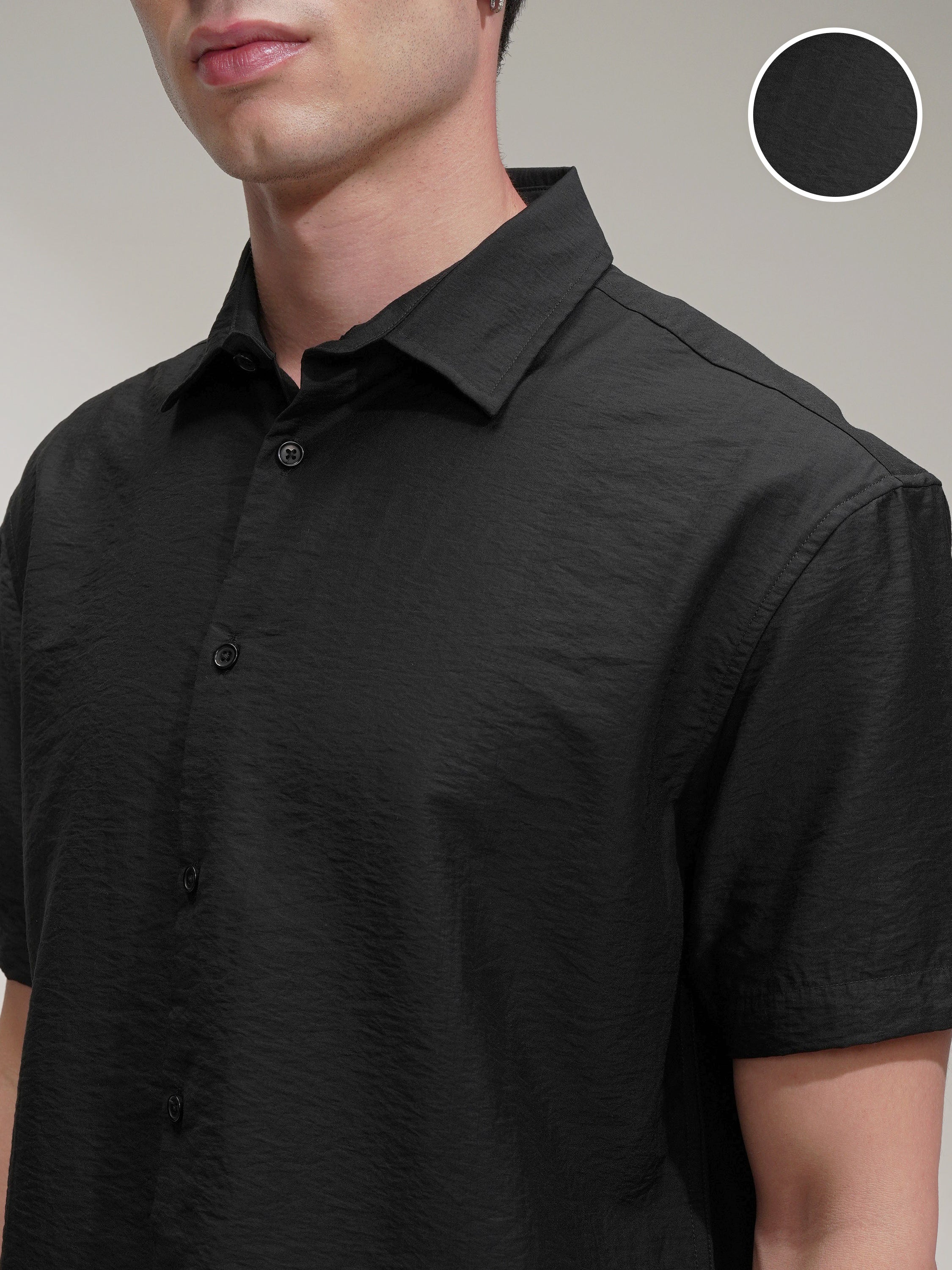 Highlander Men Black Self Design Relaxed Fit Casual Shirt - Black - Image 5