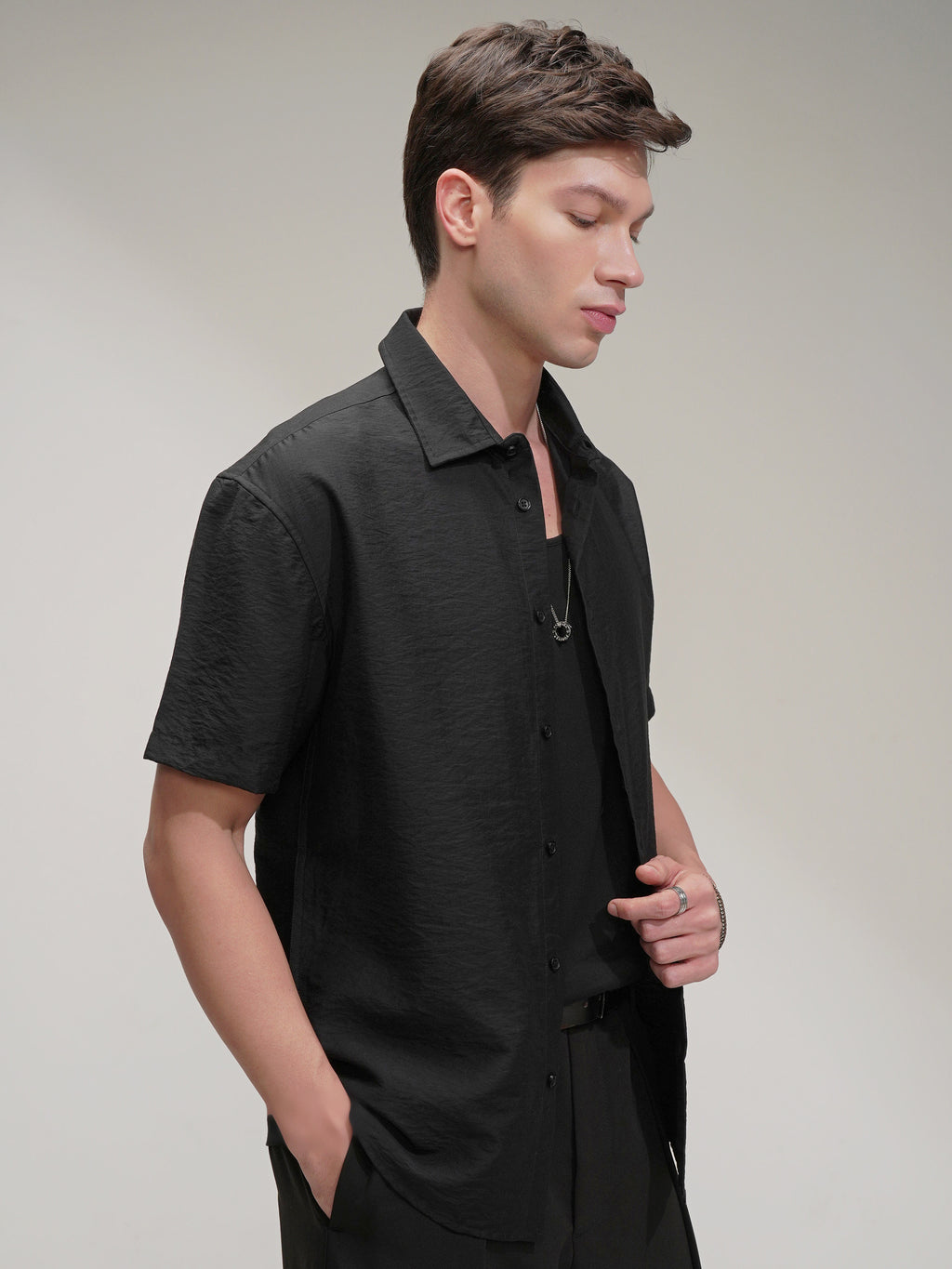 Highlander Men Black Self Design Relaxed Fit Casual Shirt - Black - Image 6