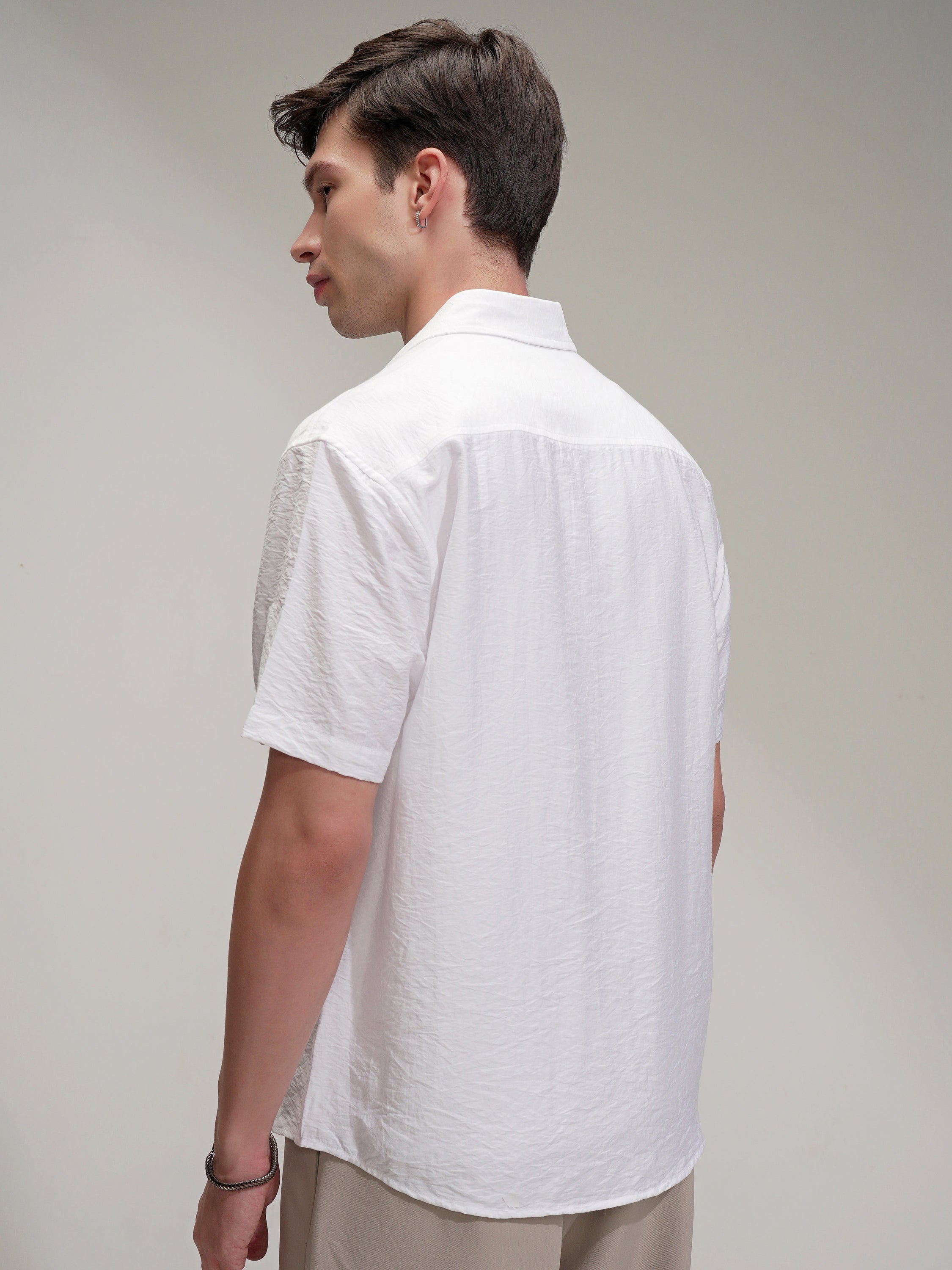 Highlander Men White Self Design Relaxed Fit Casual Shirt - White - Image 3