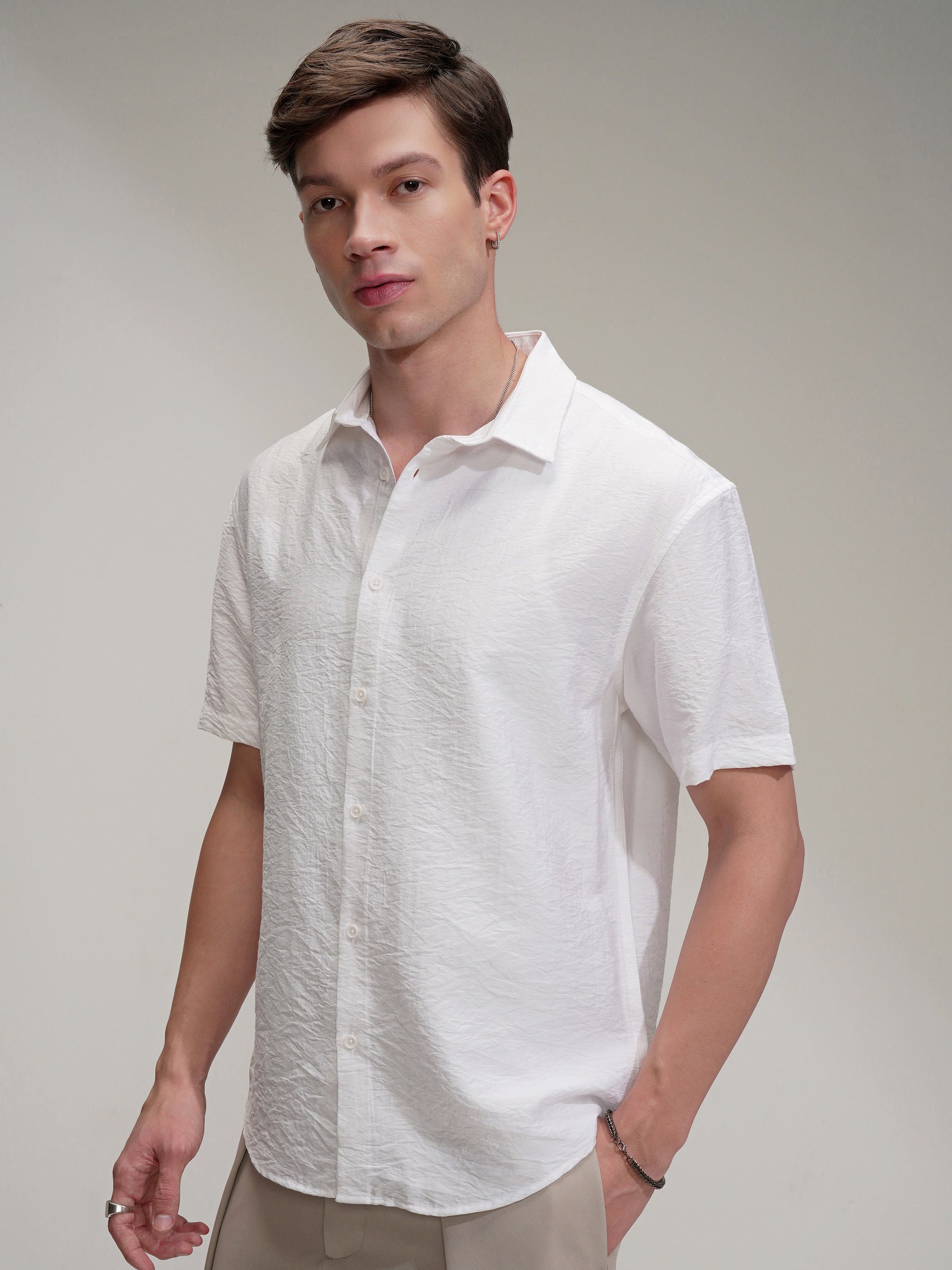 Highlander Men White Self Design Relaxed Fit Casual Shirt - White - Image 4