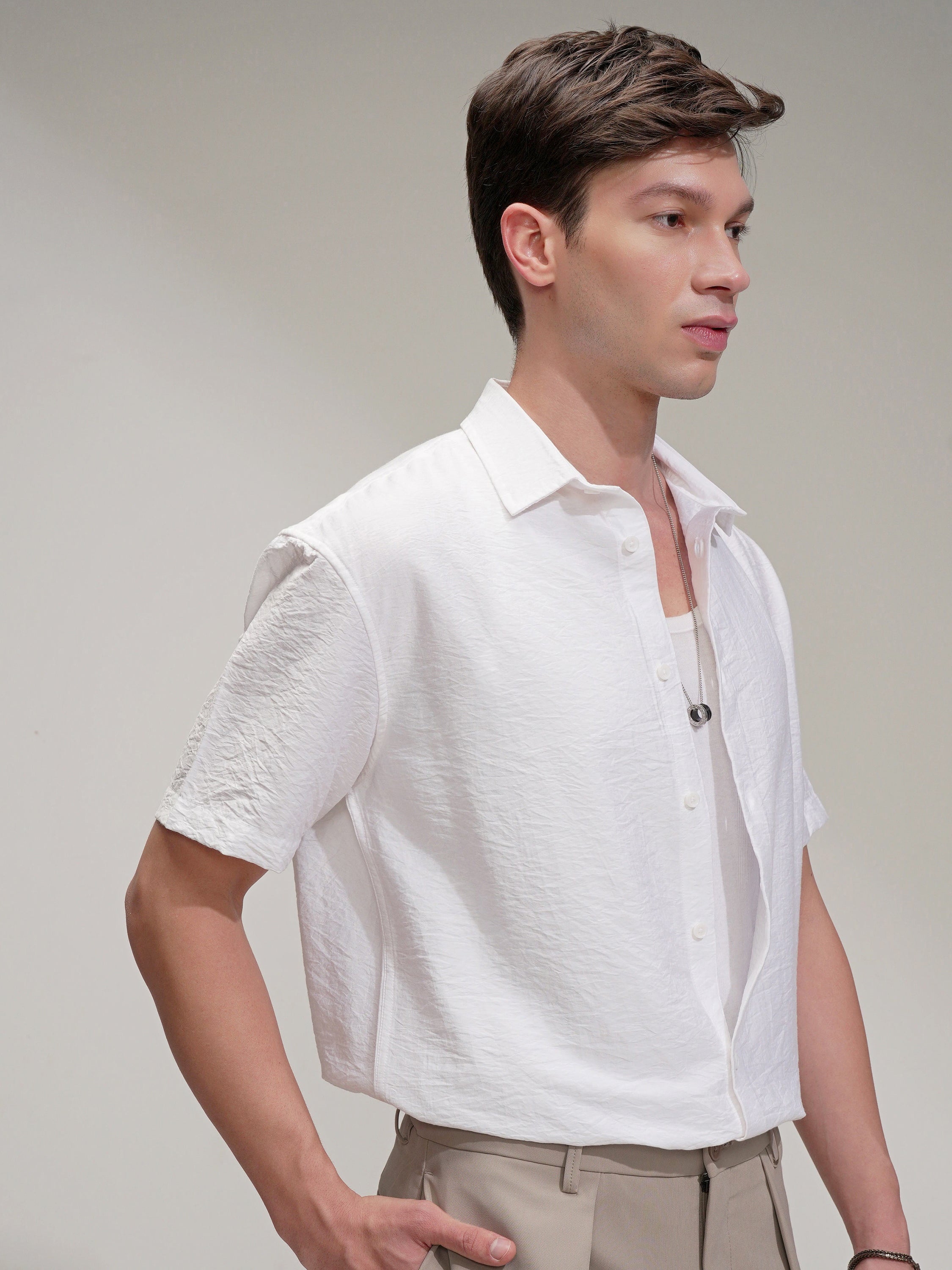 Highlander Men White Self Design Relaxed Fit Casual Shirt - White - Image 6