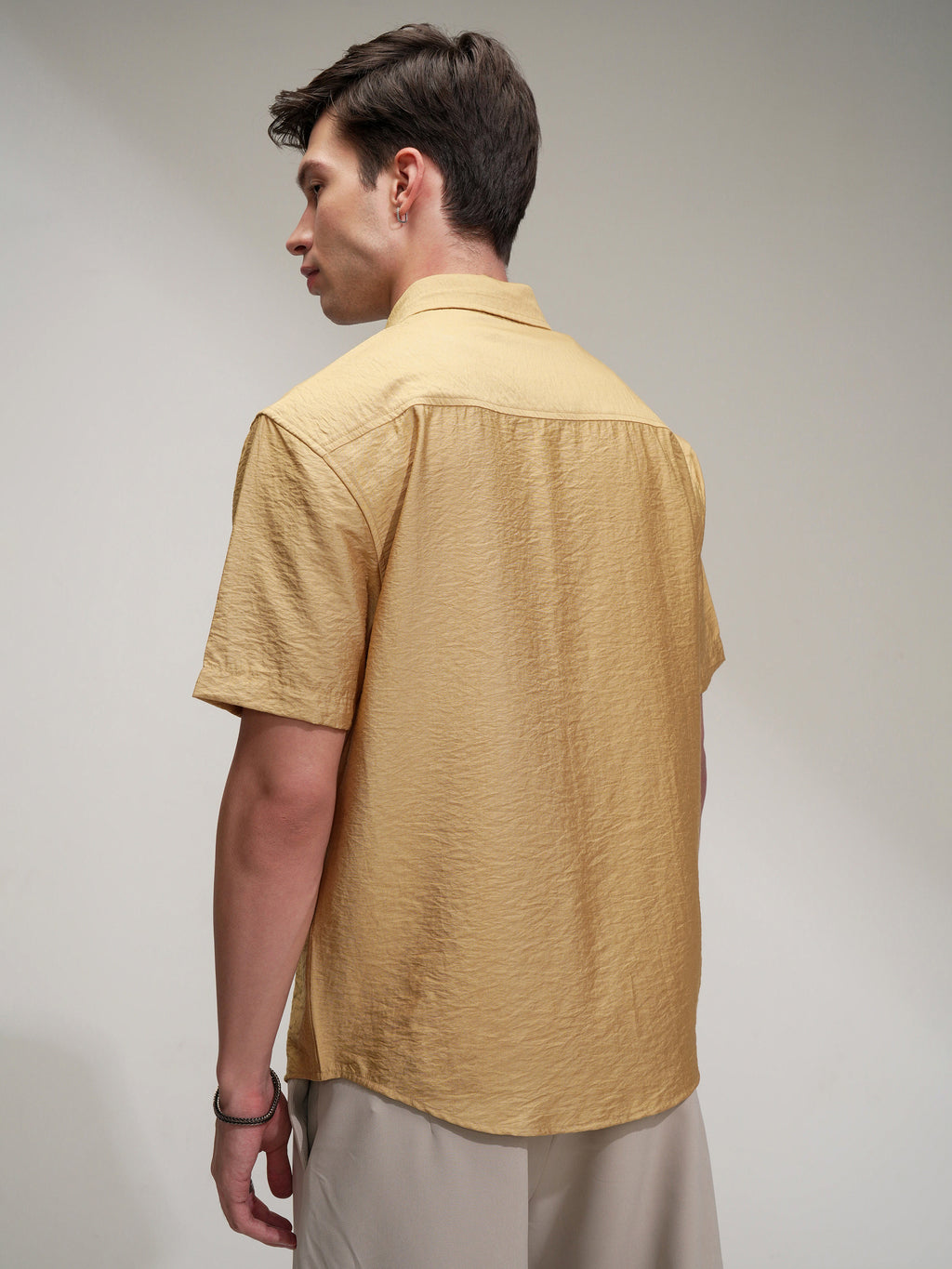 Highlander Men Mustard Self Design Relaxed Fit Casual Shirt - Mustard - Image 3