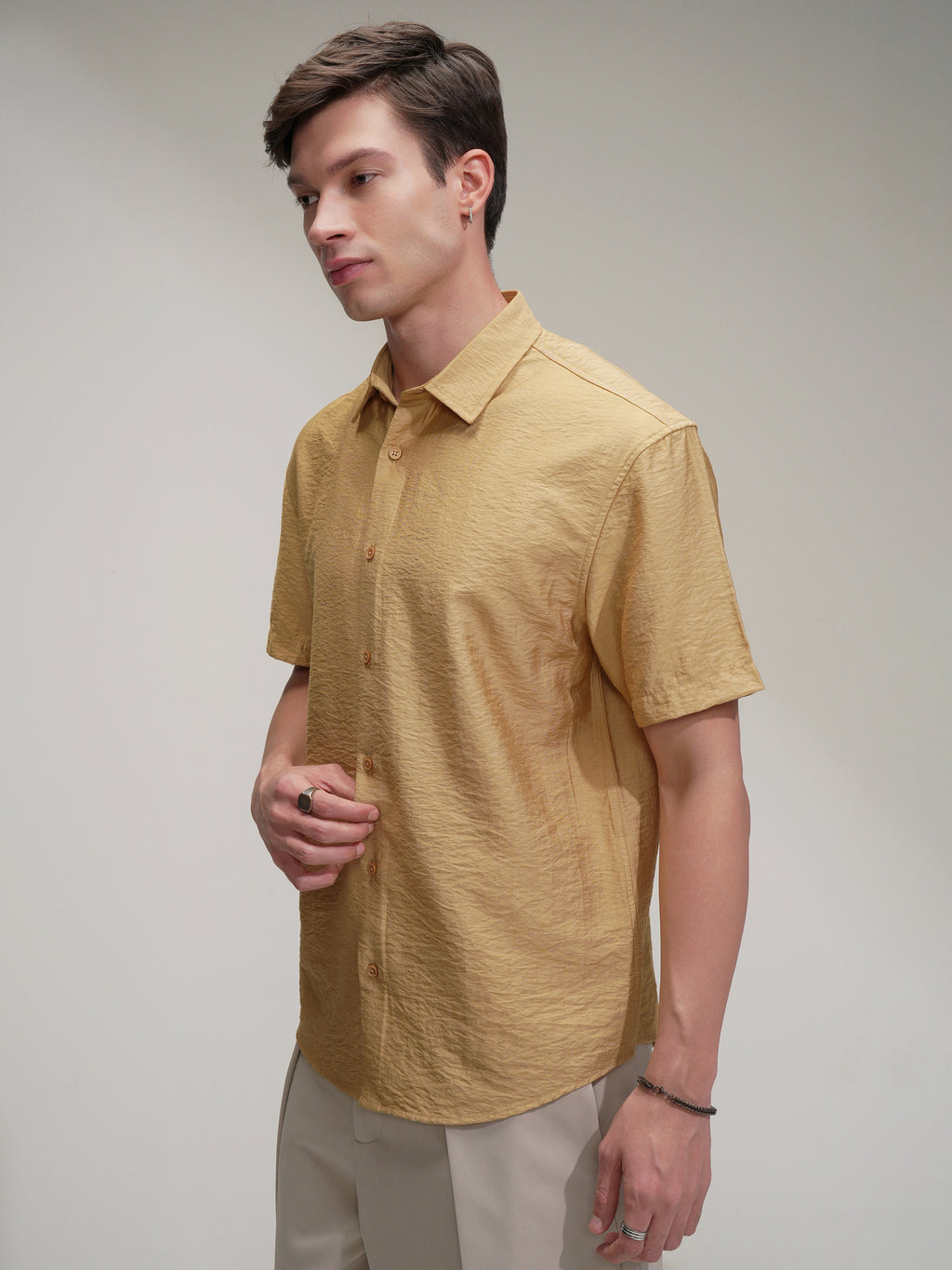 Highlander Men Mustard Self Design Relaxed Fit Casual Shirt - Mustard - Image 4