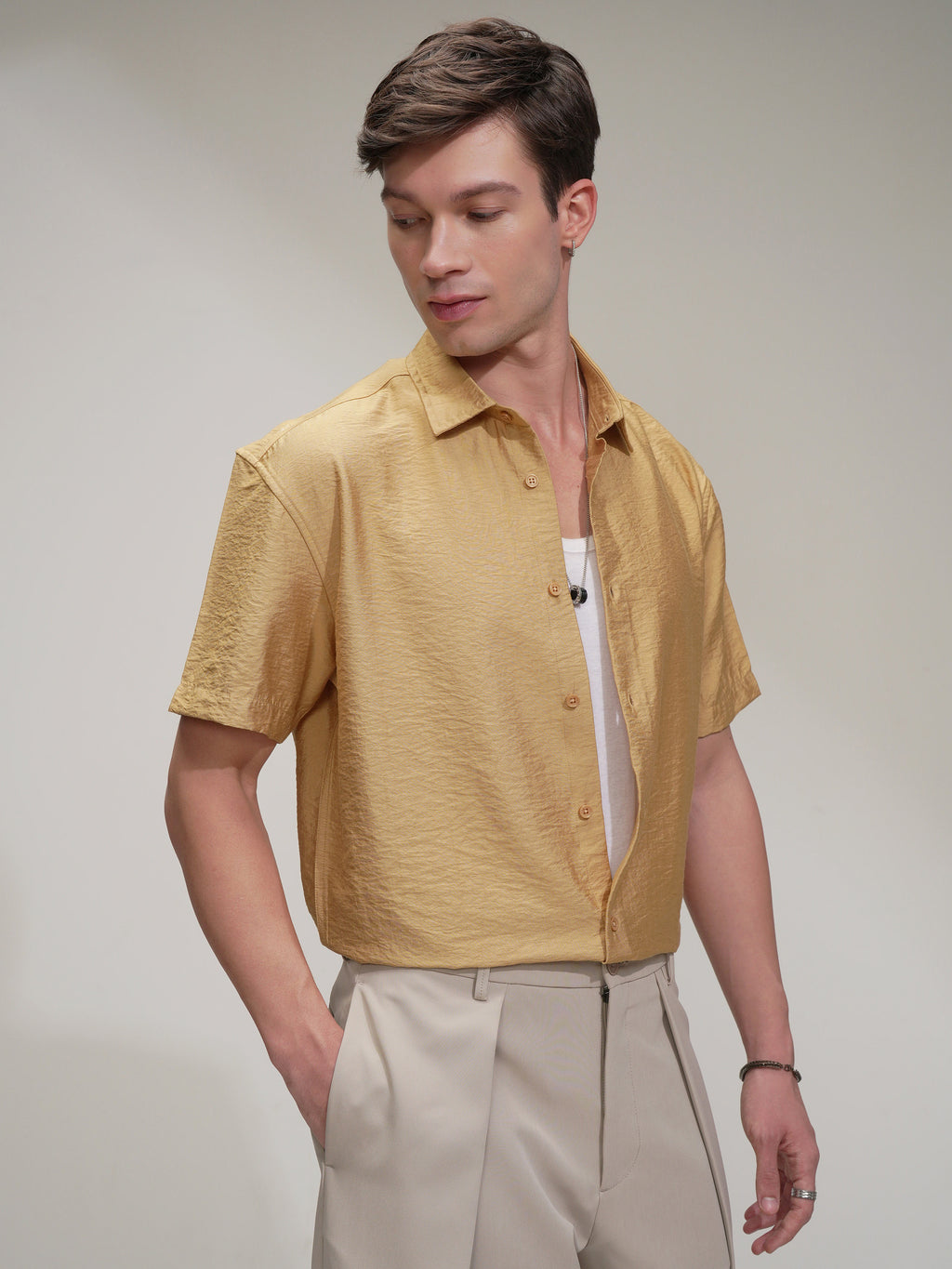 Highlander Men Mustard Self Design Relaxed Fit Casual Shirt - Mustard - Image 6