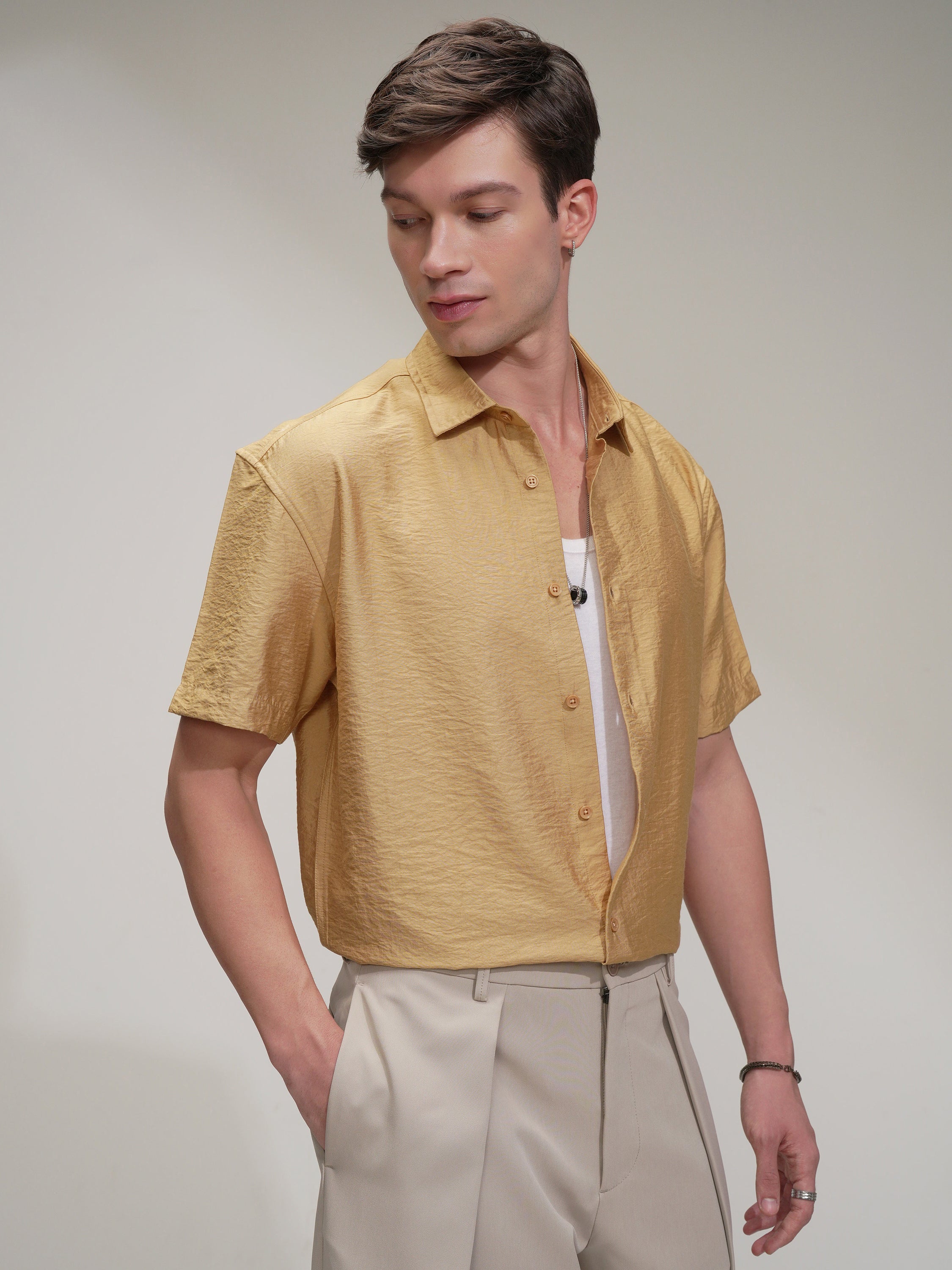 Highlander Men Mustard Self Design Relaxed Fit Casual Shirt - Mustard - Image 6