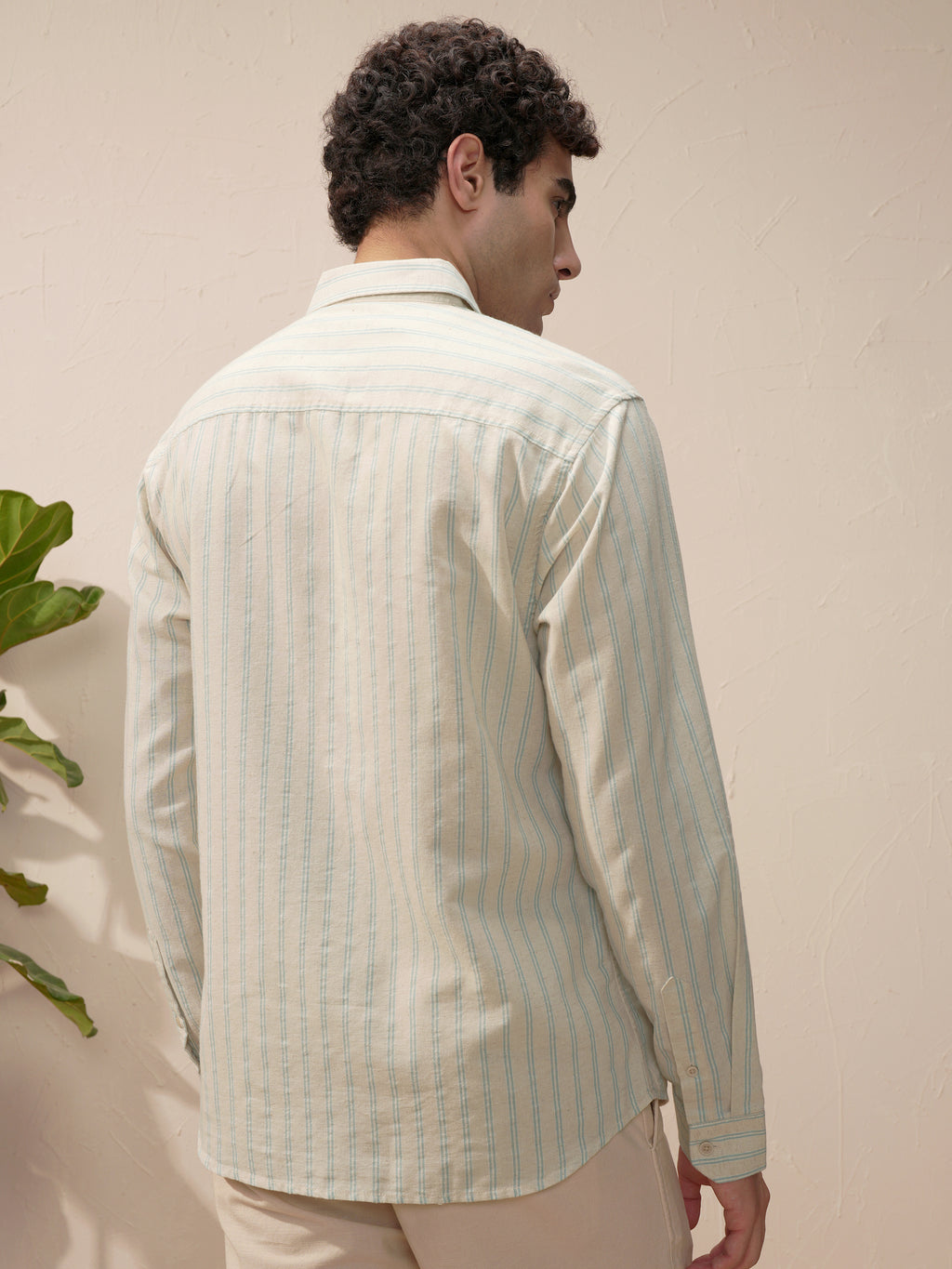 Highlander Men Beige Striped Slim Fit Casual Shirt - Beige - Image 3