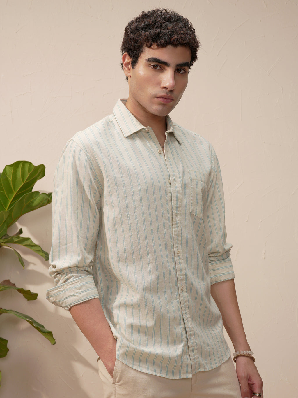 Highlander Men Beige Striped Slim Fit Casual Shirt - Beige - Image 6