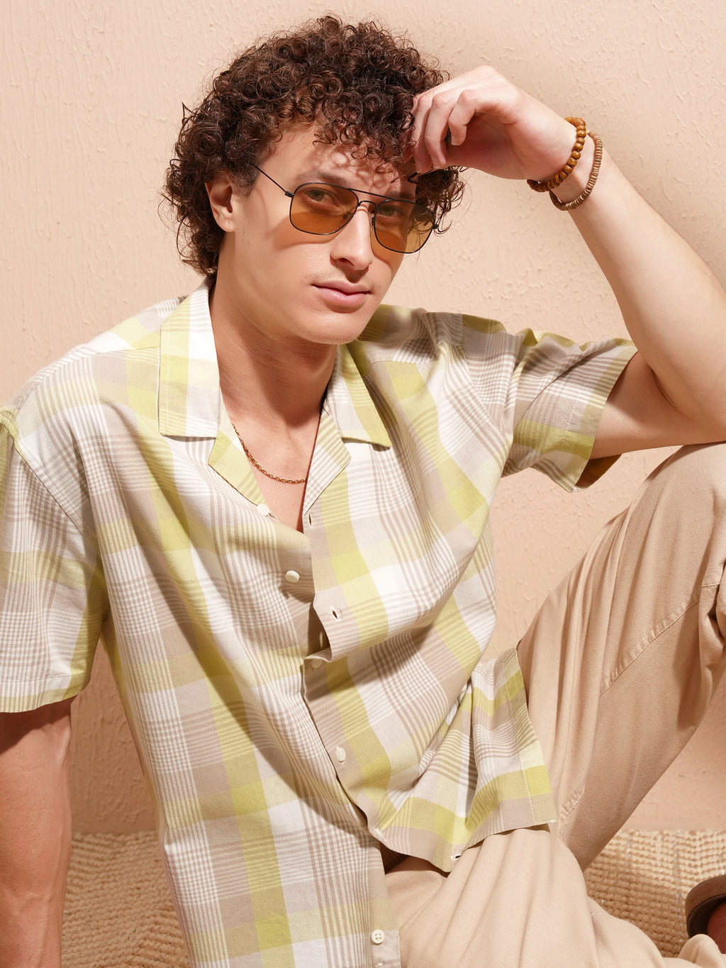 Highlander Men Yellow Checked Relaxed Fit Casual Shirt - Yellow - Image 1