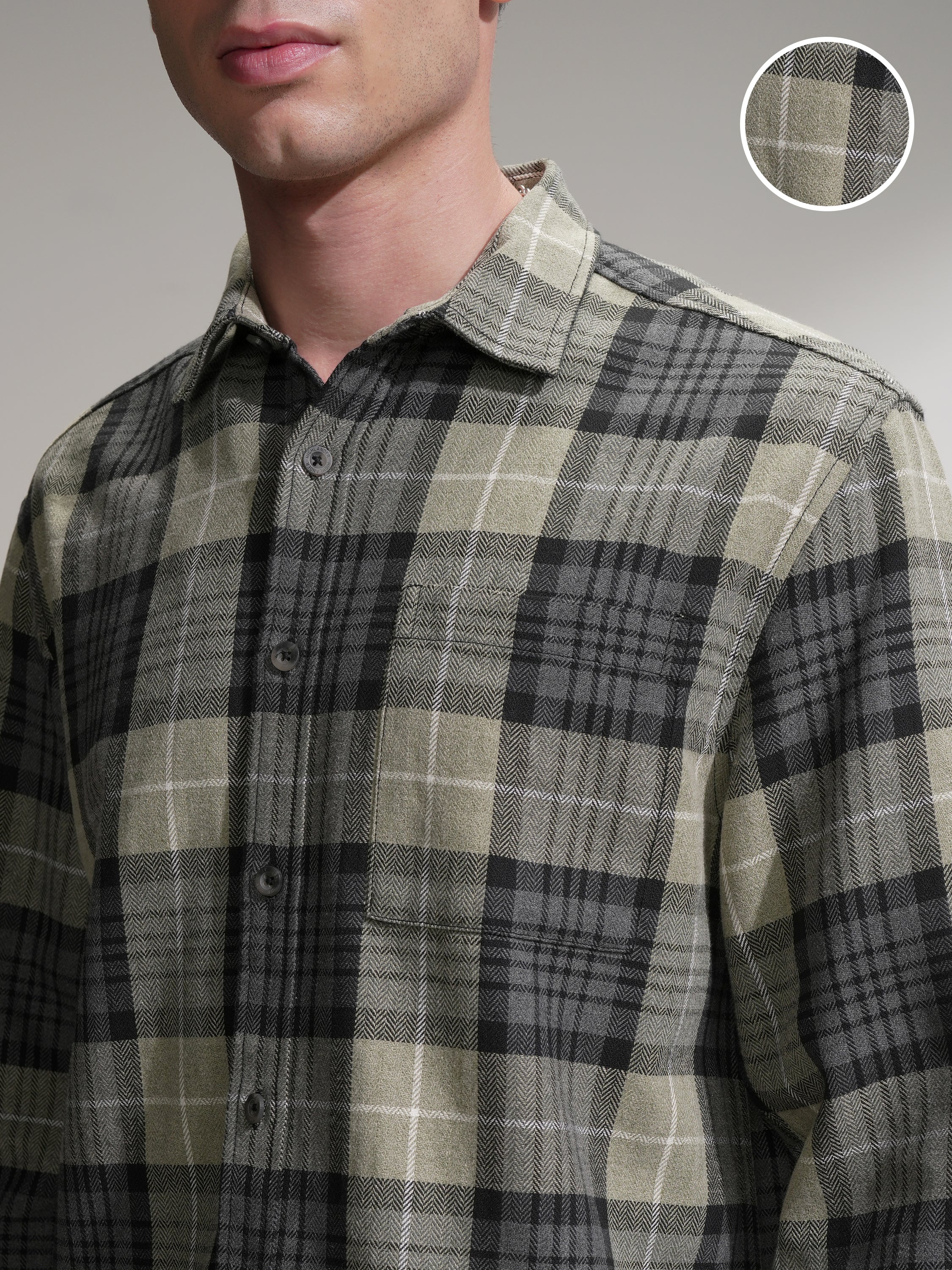 Highlander Men Olive Checked Relaxed Fit Casual Shirt - Olive - Image 5