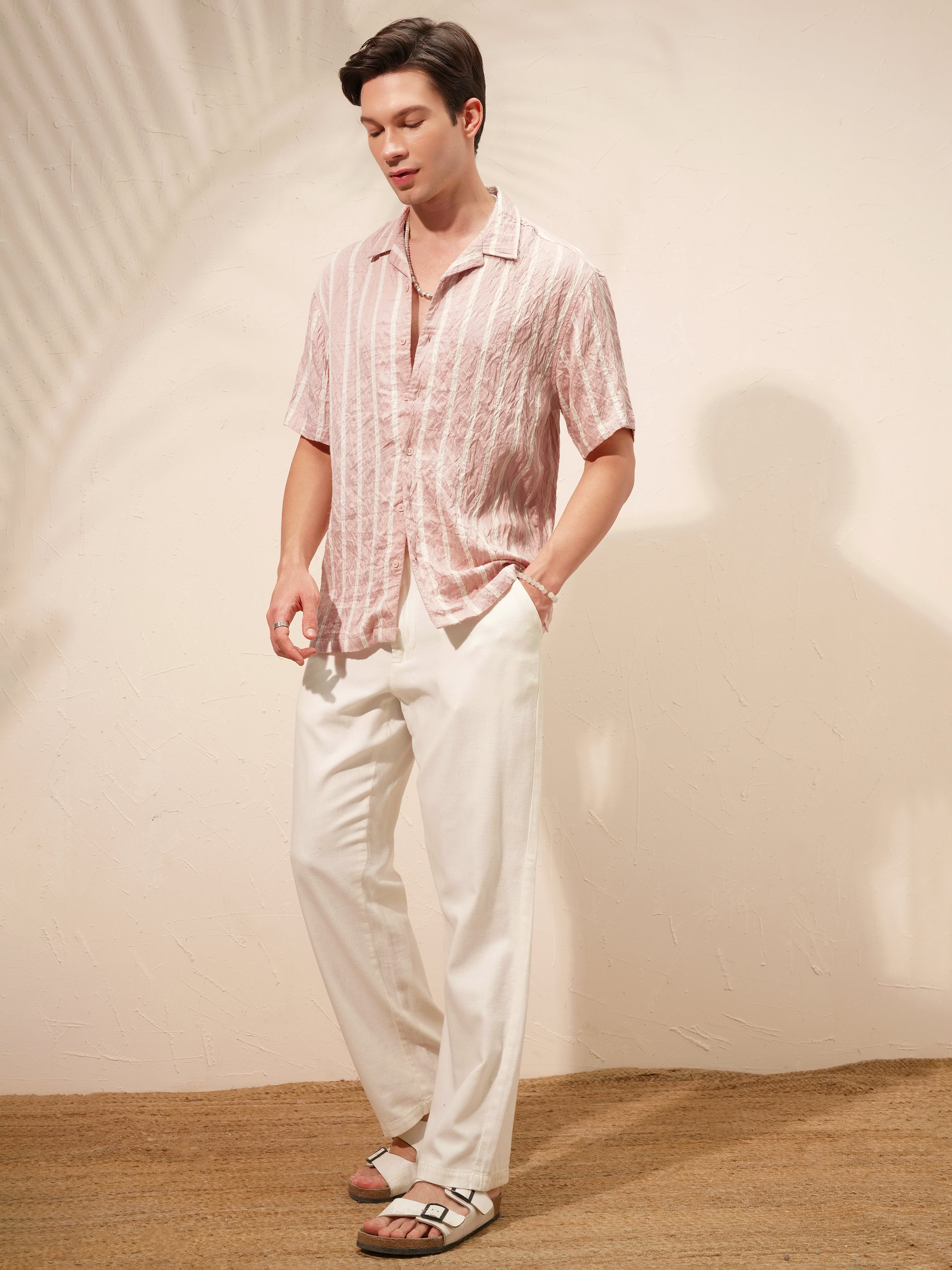 Highlander Men Pink Striped Relaxed Fit Casual Shirt - Pink - Image 2
